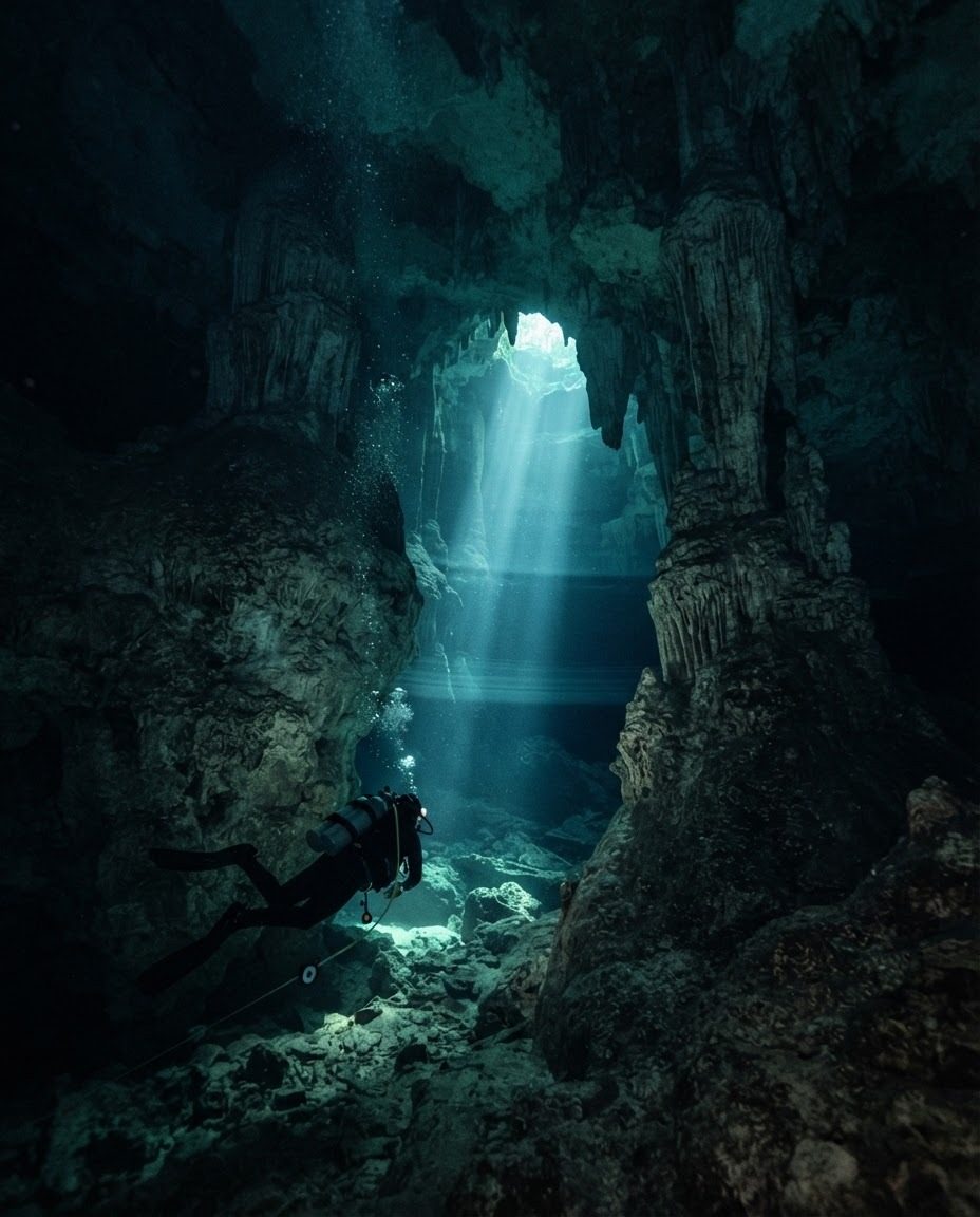 Underwater Cave Diving: Beauty and Mystery