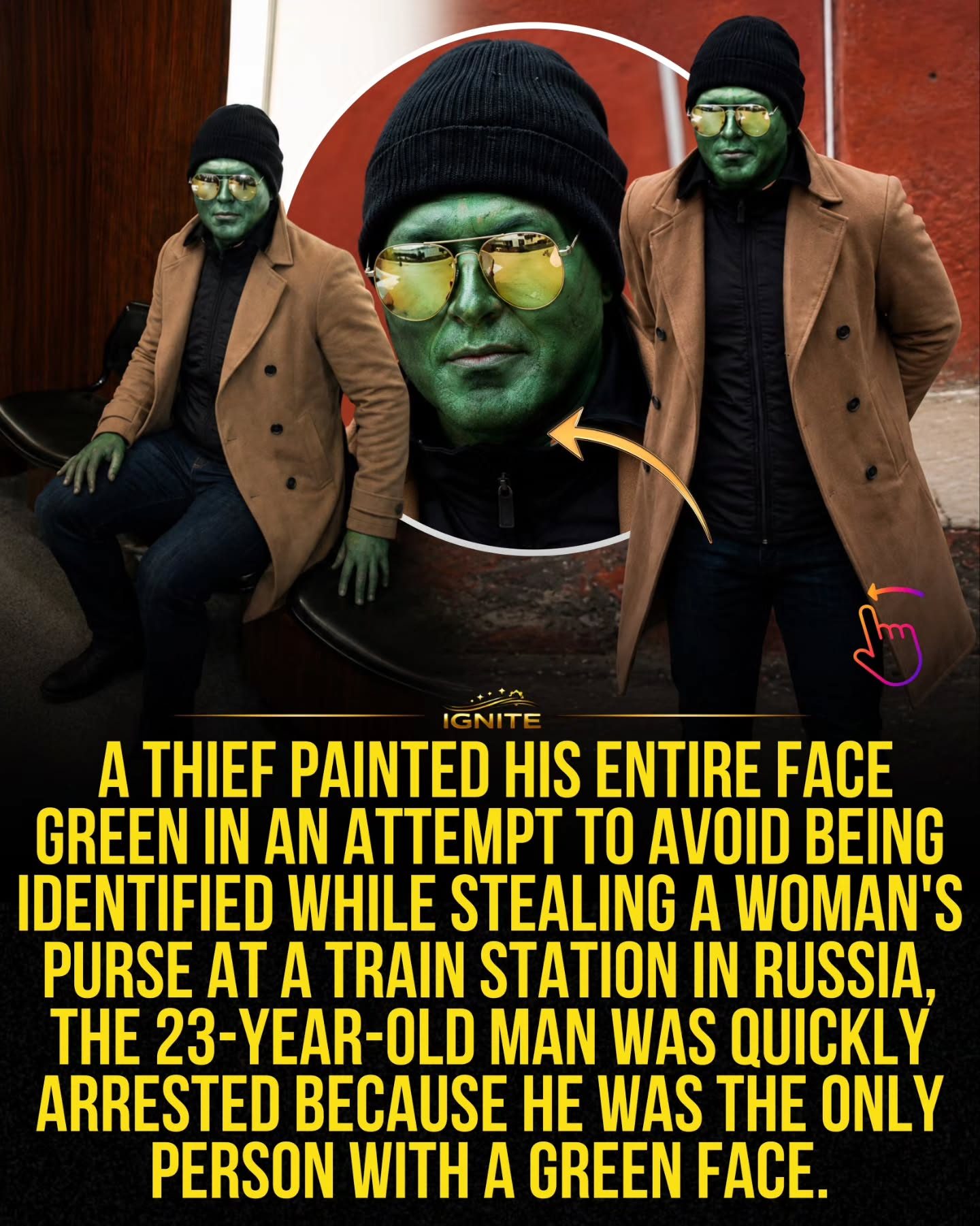 Russian Thief's Green Face Disguise Fails Miserably