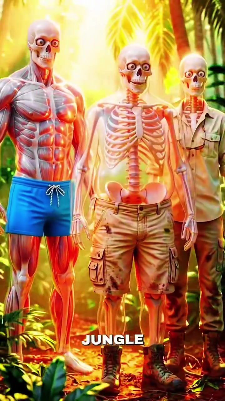 Skeletal Figures in Jungle Survival: Digital Art