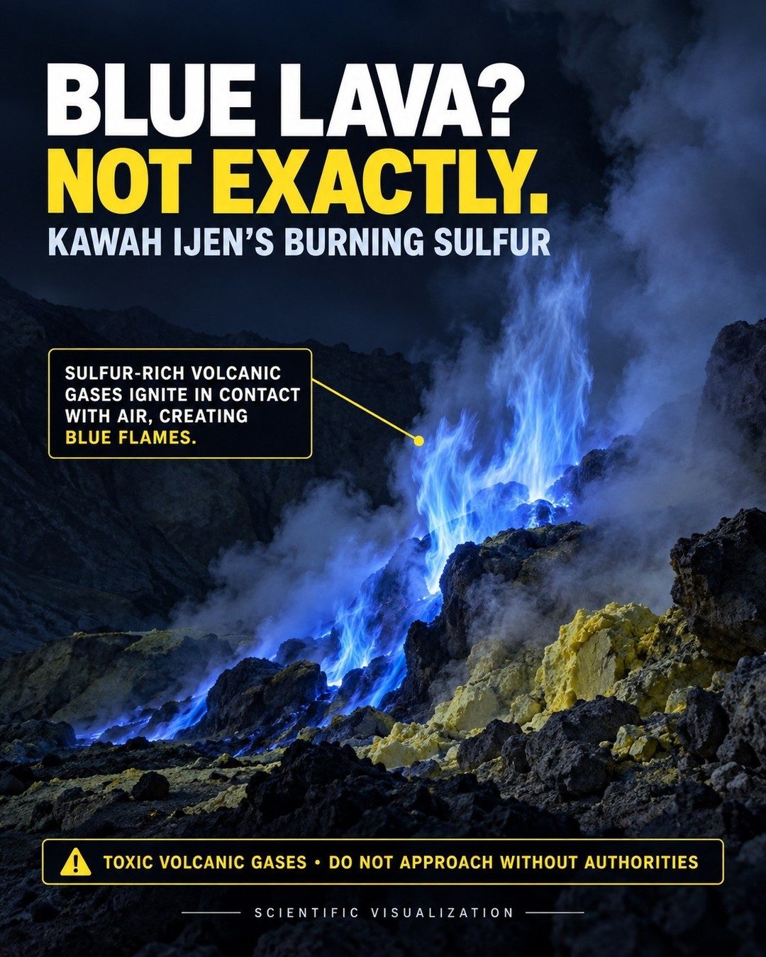 Kawah Ijen's Blue Flames: Sulfur Burning in Air
