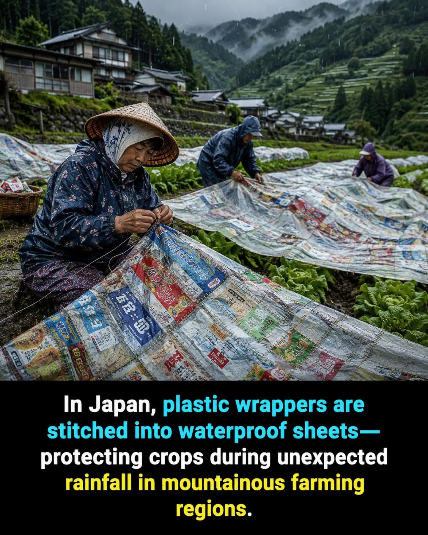 Japanese Farmers Protect Crops with Plastic Wrapper Sheets