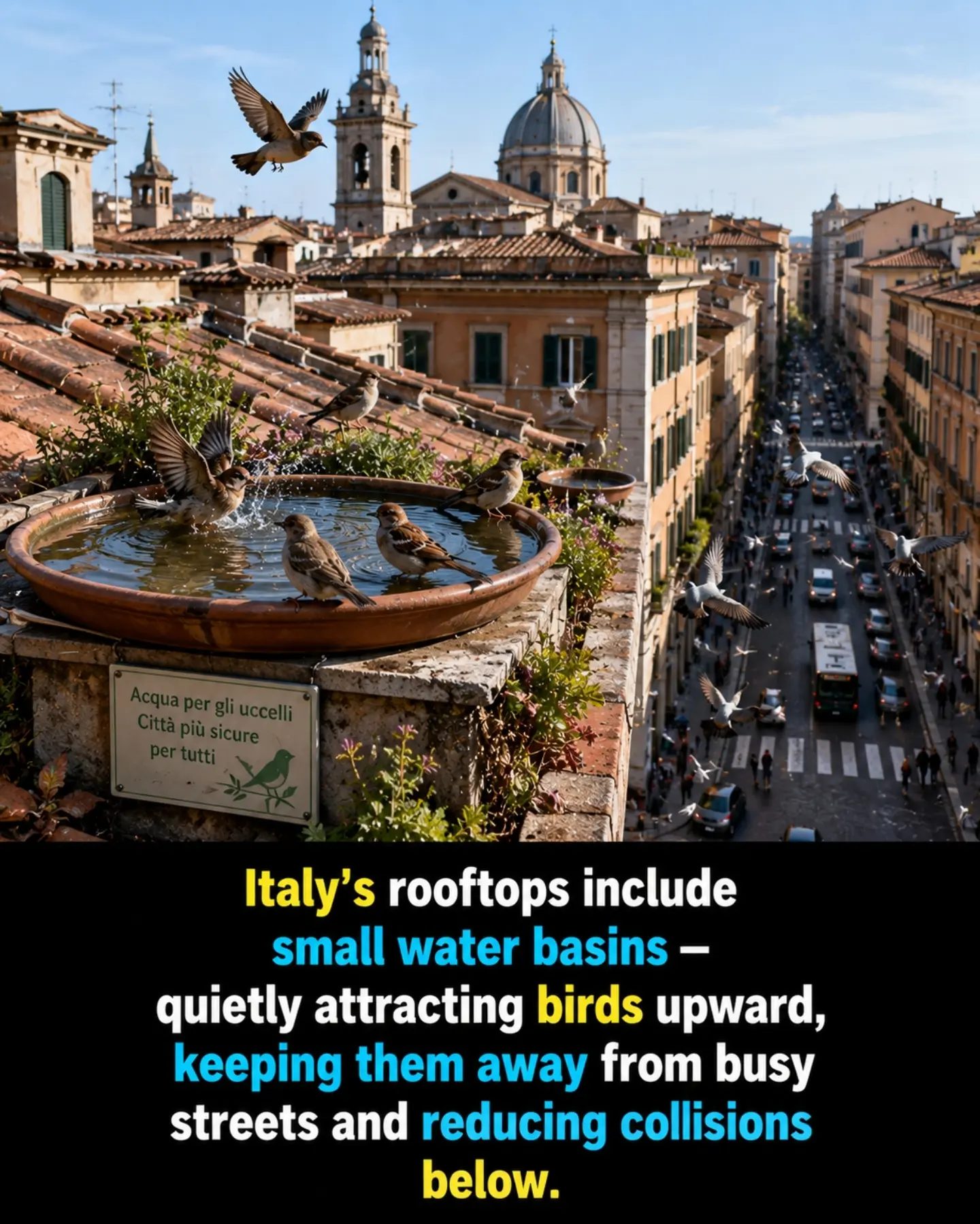 Rome's Bird-Friendly Rooftops: How Water Basins Reduce Collisions
