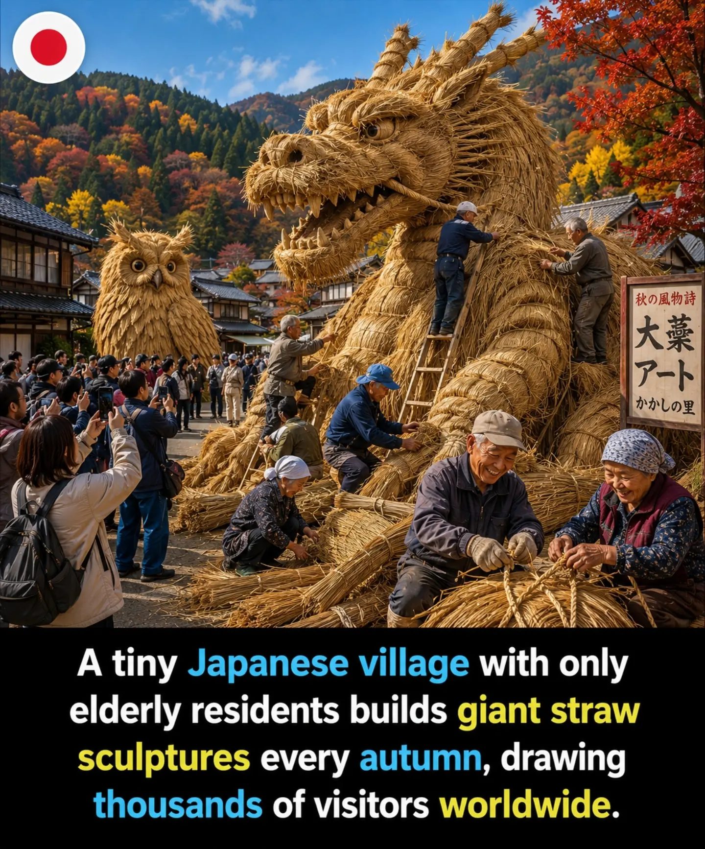 Elderly Villagers Create Giant Straw Sculptures in Japan