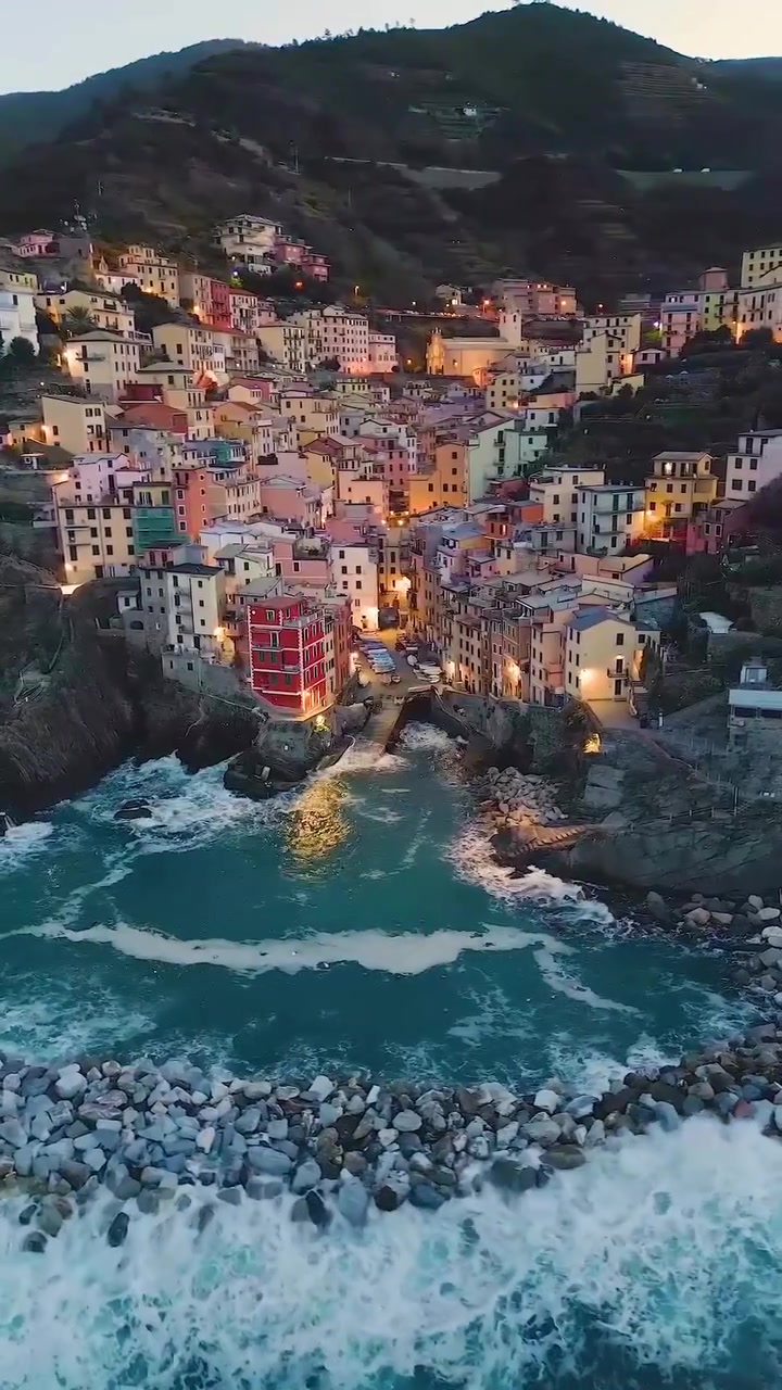 Colorful Coastal Town Aerial View