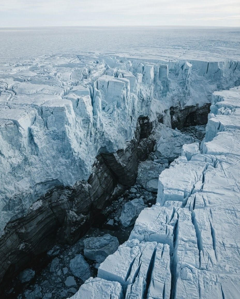 Aerial View of Massive Glacier and Ice Formations