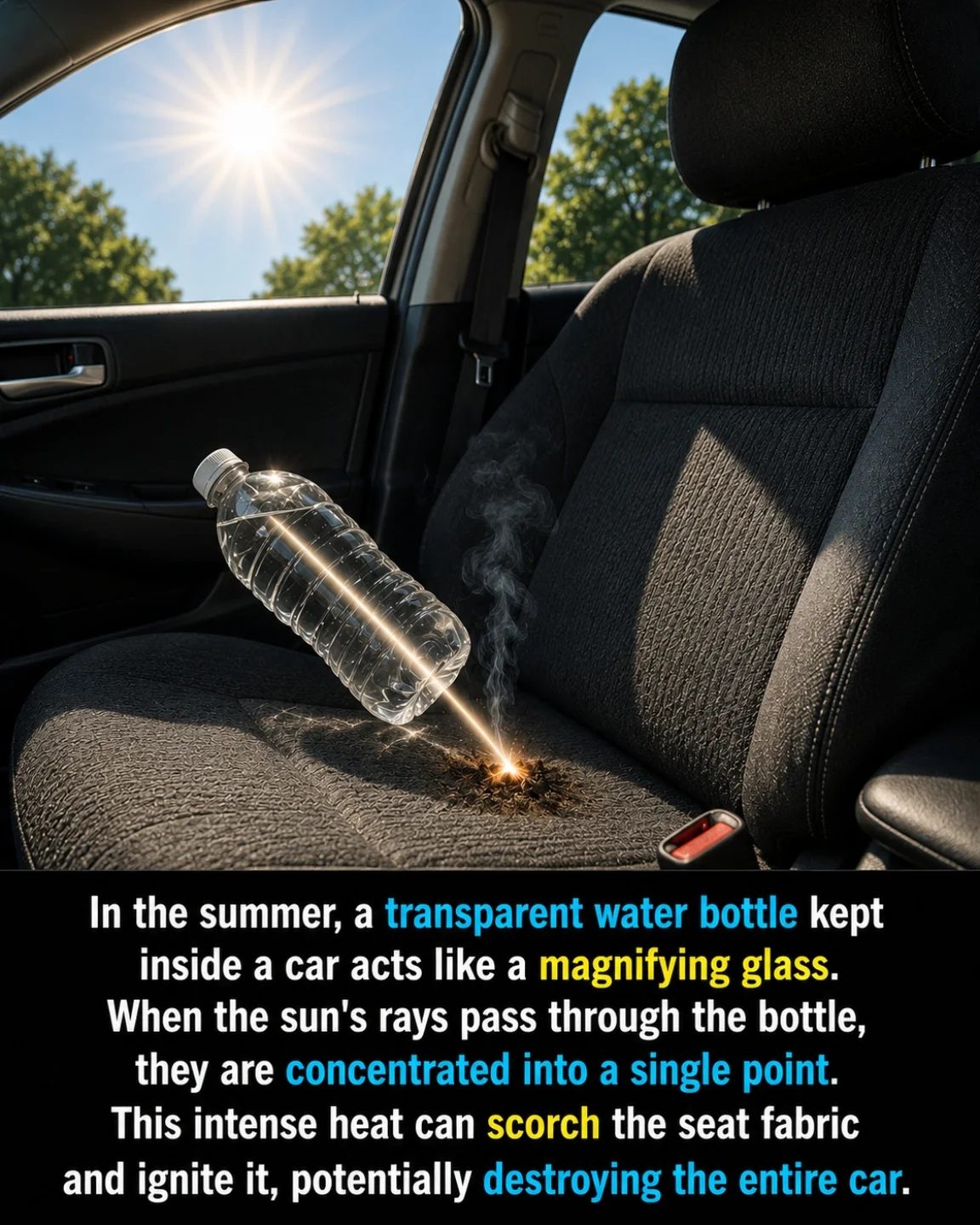 **The Dangers of Water Bottles in Hot Cars: Magnifying Effect Explained**