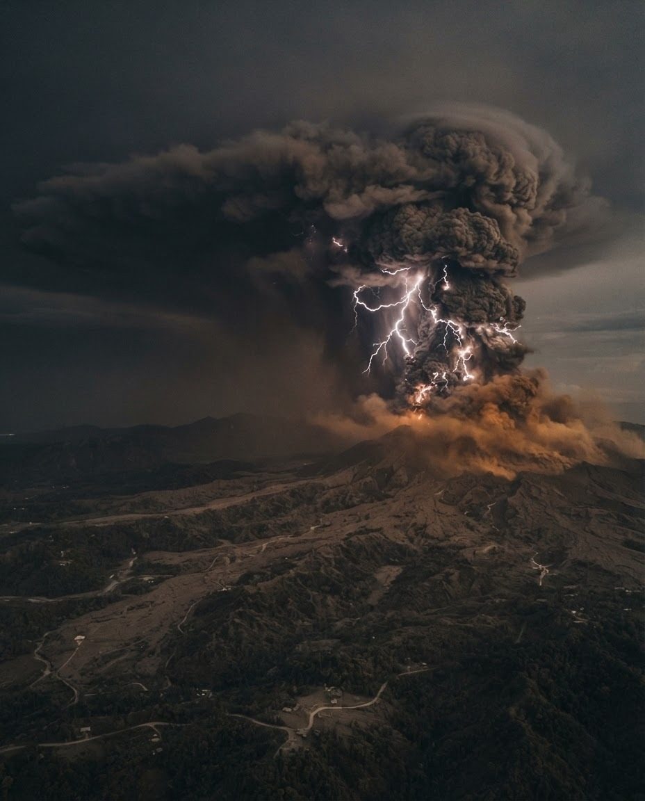Volcanic Eruption Lightning: Aerial View