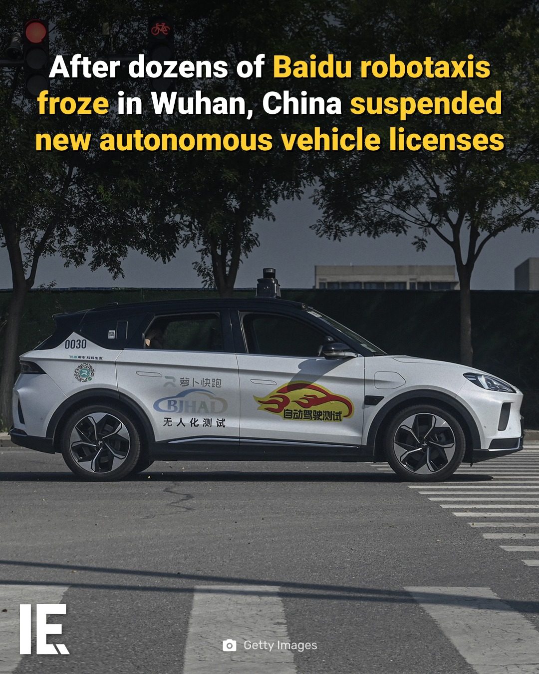 **"China Halts New Autonomous Vehicle Licenses After Baidu Robotaxi Glitch."**