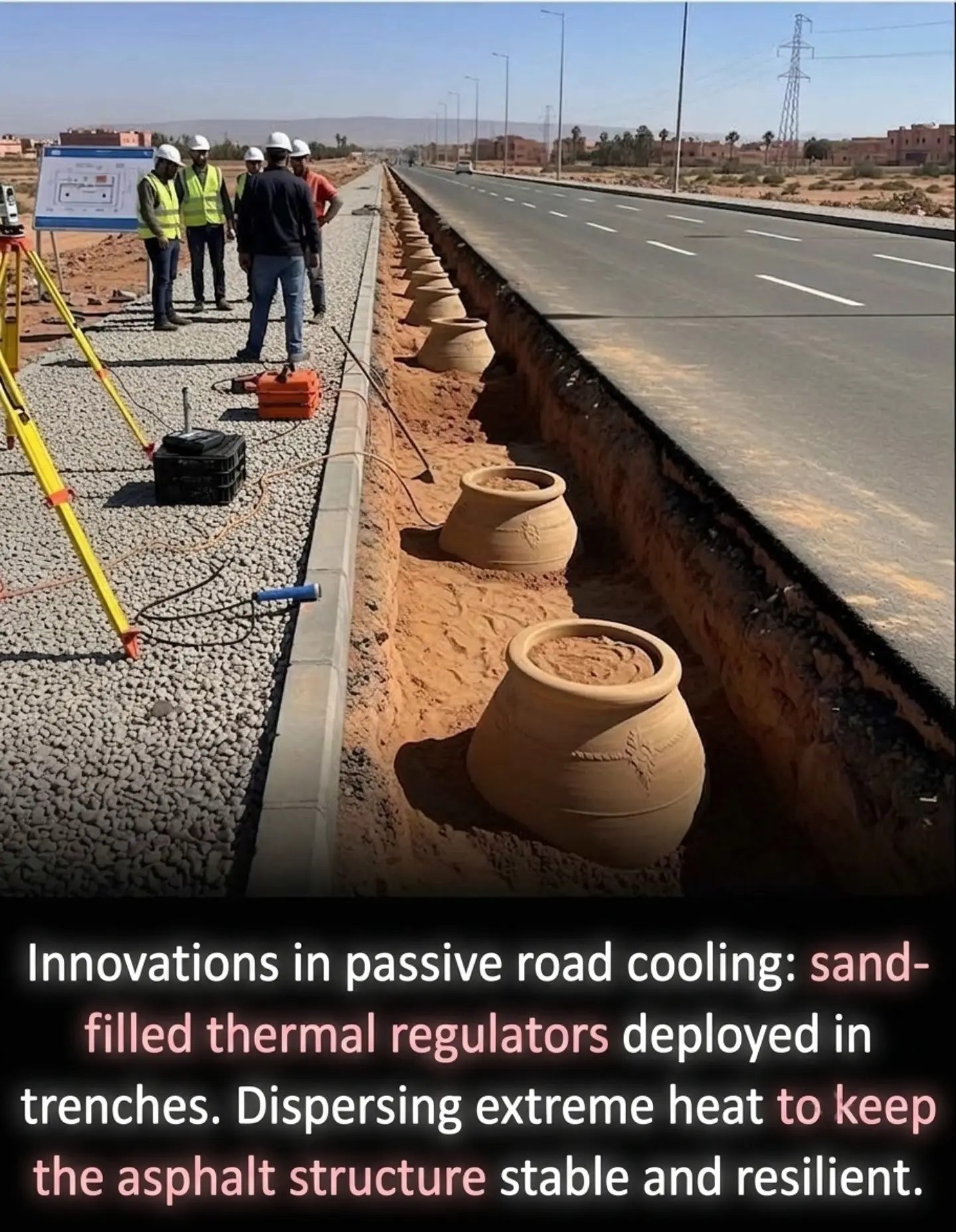 Eco-Friendly Passive Road Cooling with Sand-Thermal Regulators