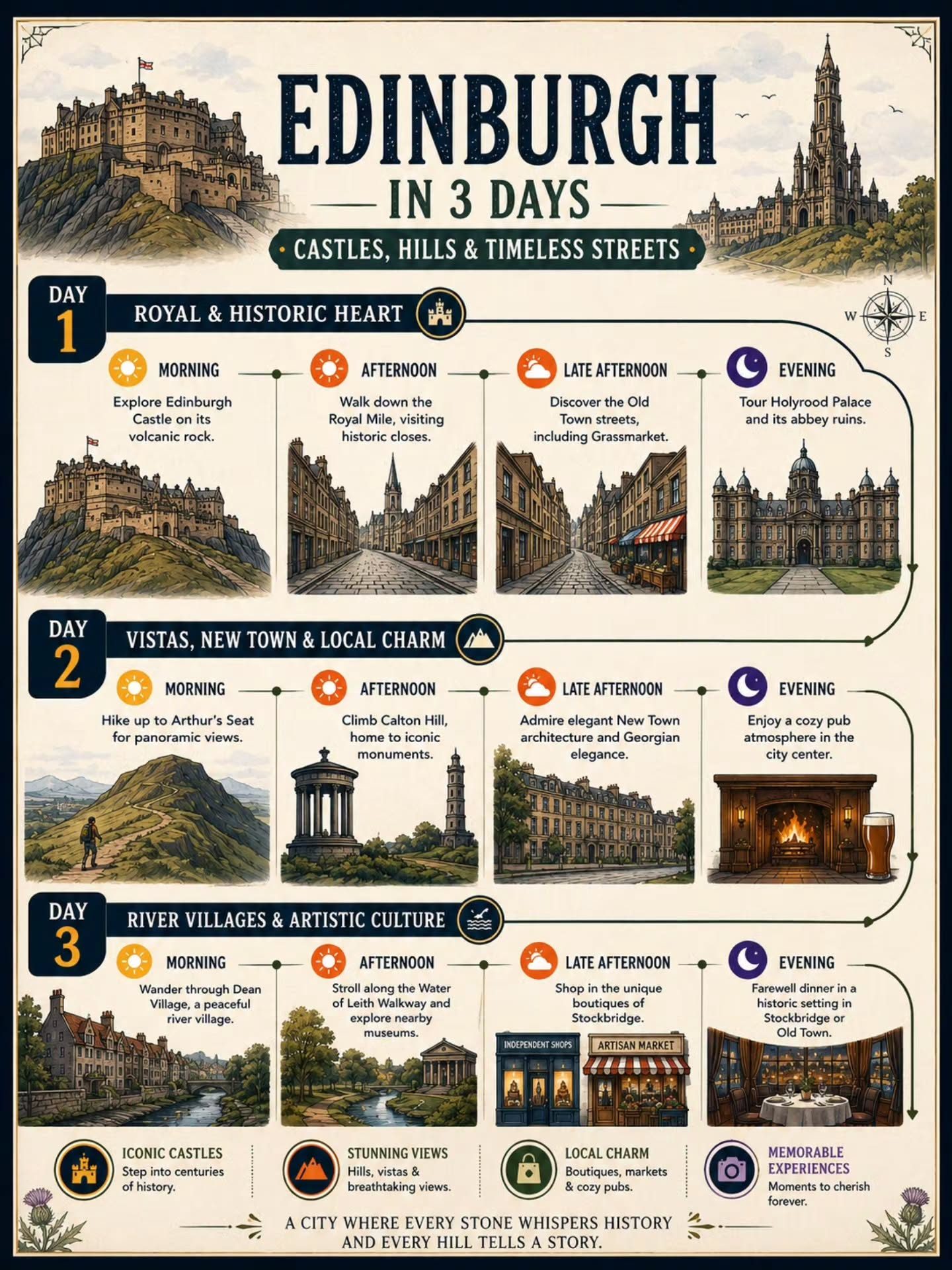 3-Day Edinburgh Itinerary: Castles, Hills, and Local Charm