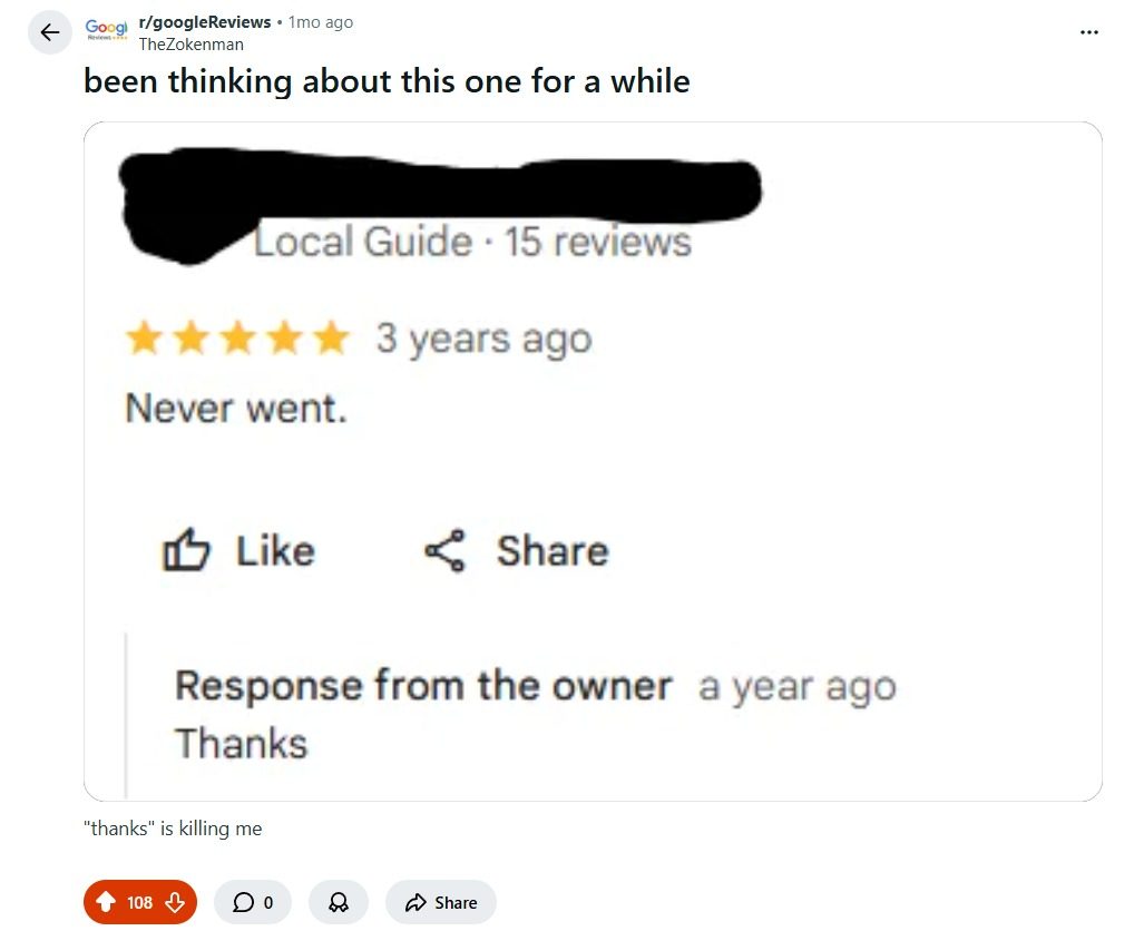 Why This Local Guide's  "Never Went" Google Review Matters