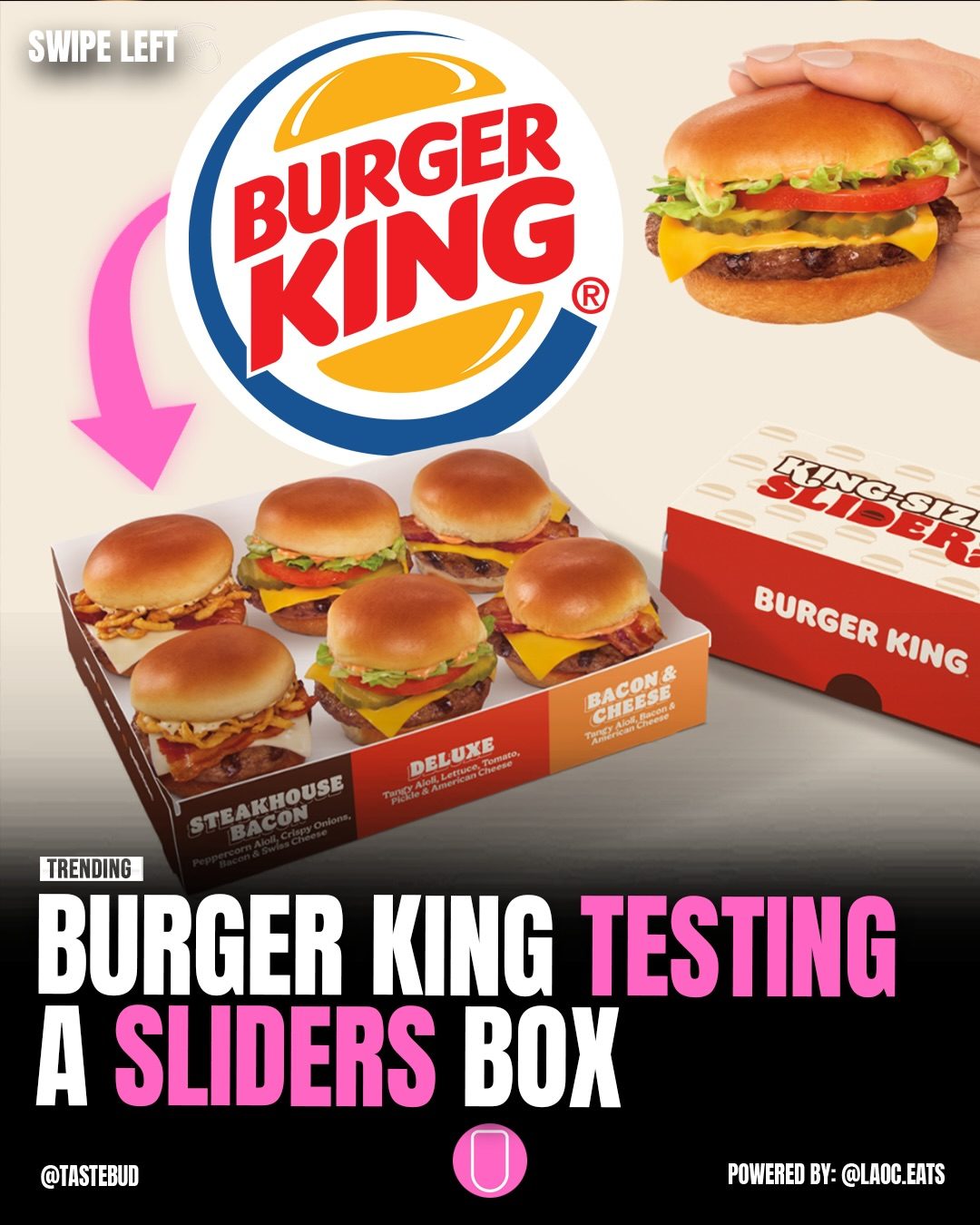 Here are the top 3 products mentioned in the analysis and the article: Burger King, King-sized Sliders, Burger King’s King Sized Sliders Box

Additionally, the analysis mentions three different slider options: Deluxe, Steakhouse Bacon, and Bacon and Cheese sliders.

The article excerpt mentions that the product is available in select U.S. cities and is a limited time offer.

The top 3 places mentioned in the analysis and the article: Portland, Columbus

With this information, here is the SEO-friendly title:

Burger King's King Sized Sliders Box: Taste The Variety In Portland and Columbus
