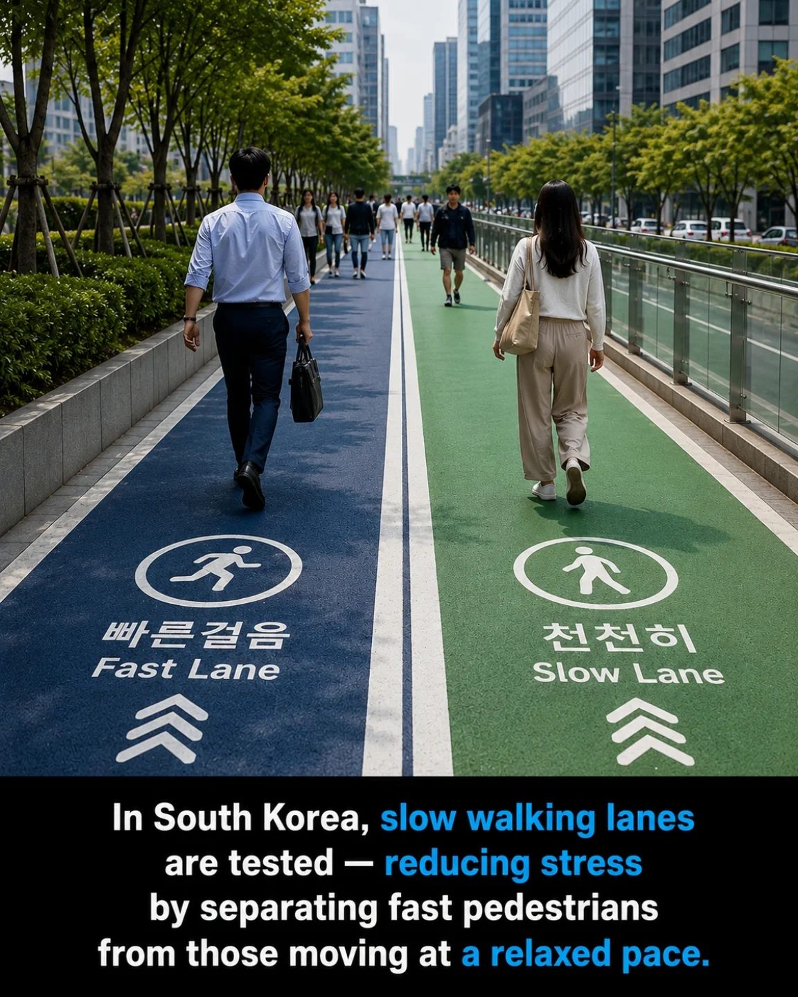 South Korea's Innovative Pedestrian Lanes for Fast and Slow Walkers