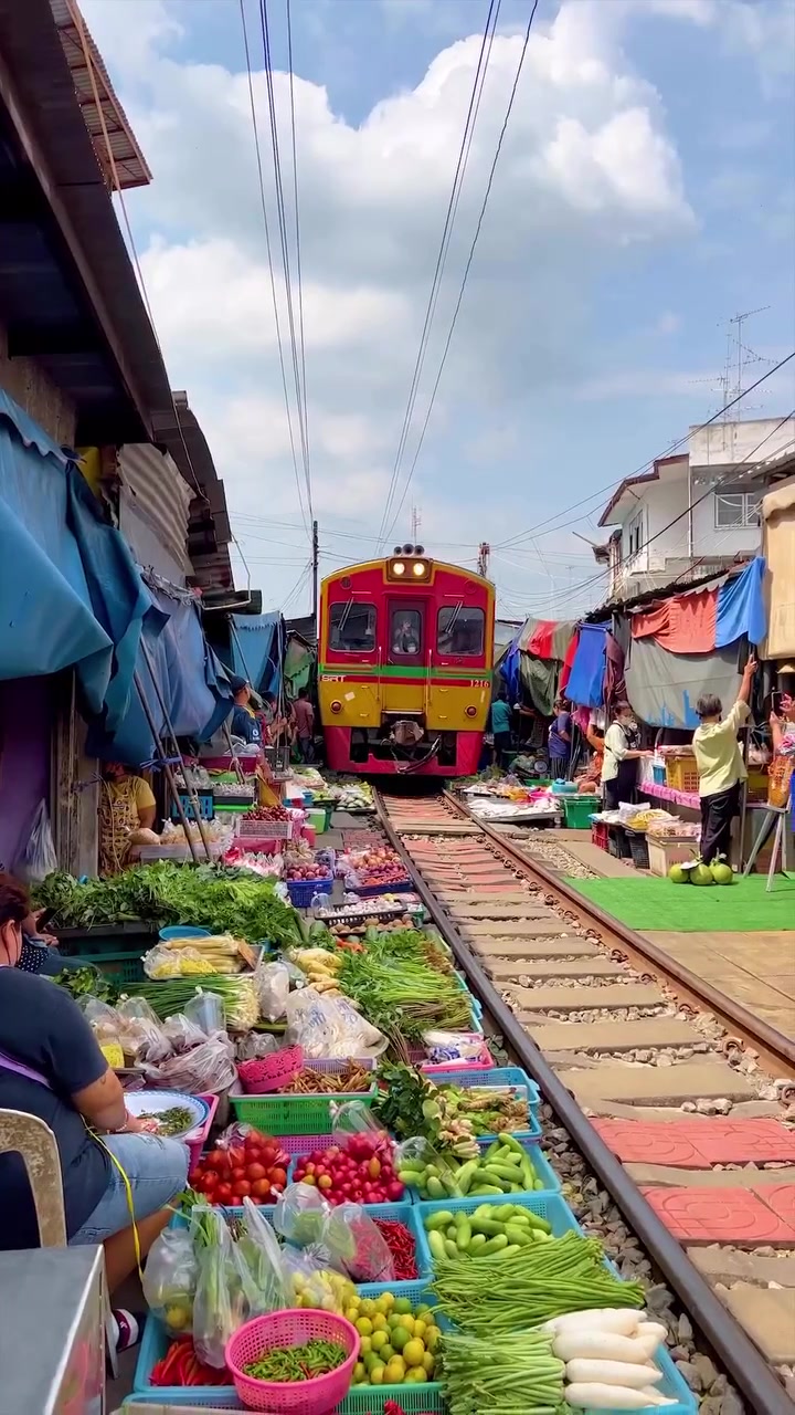 Train Passing Through Thailand Market