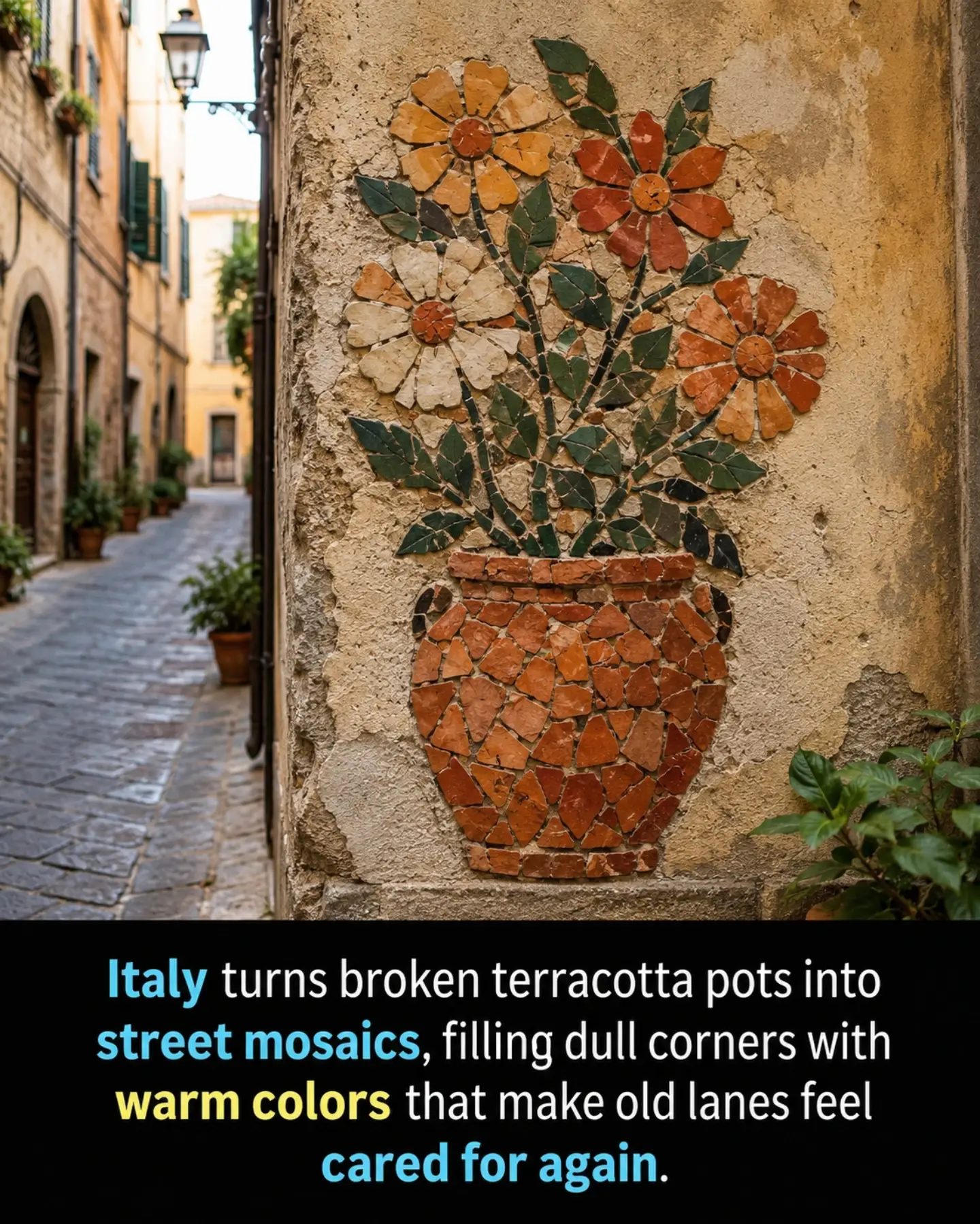 Revitalizing Italy's Lanes with Street Art Mosaics