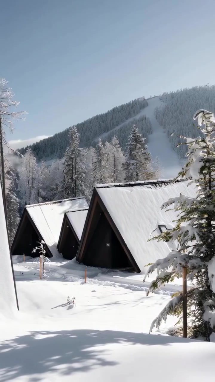 Experience the Stunning Aerial Views of a Snow-Covered Mountain Resort
