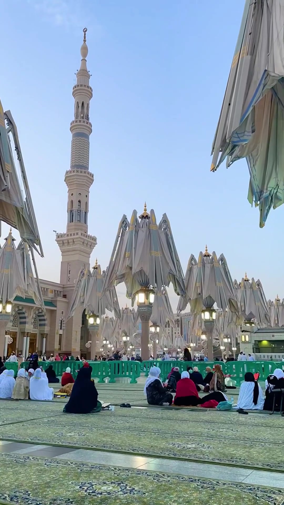 Muslims Gathering at Mosque with Minaret