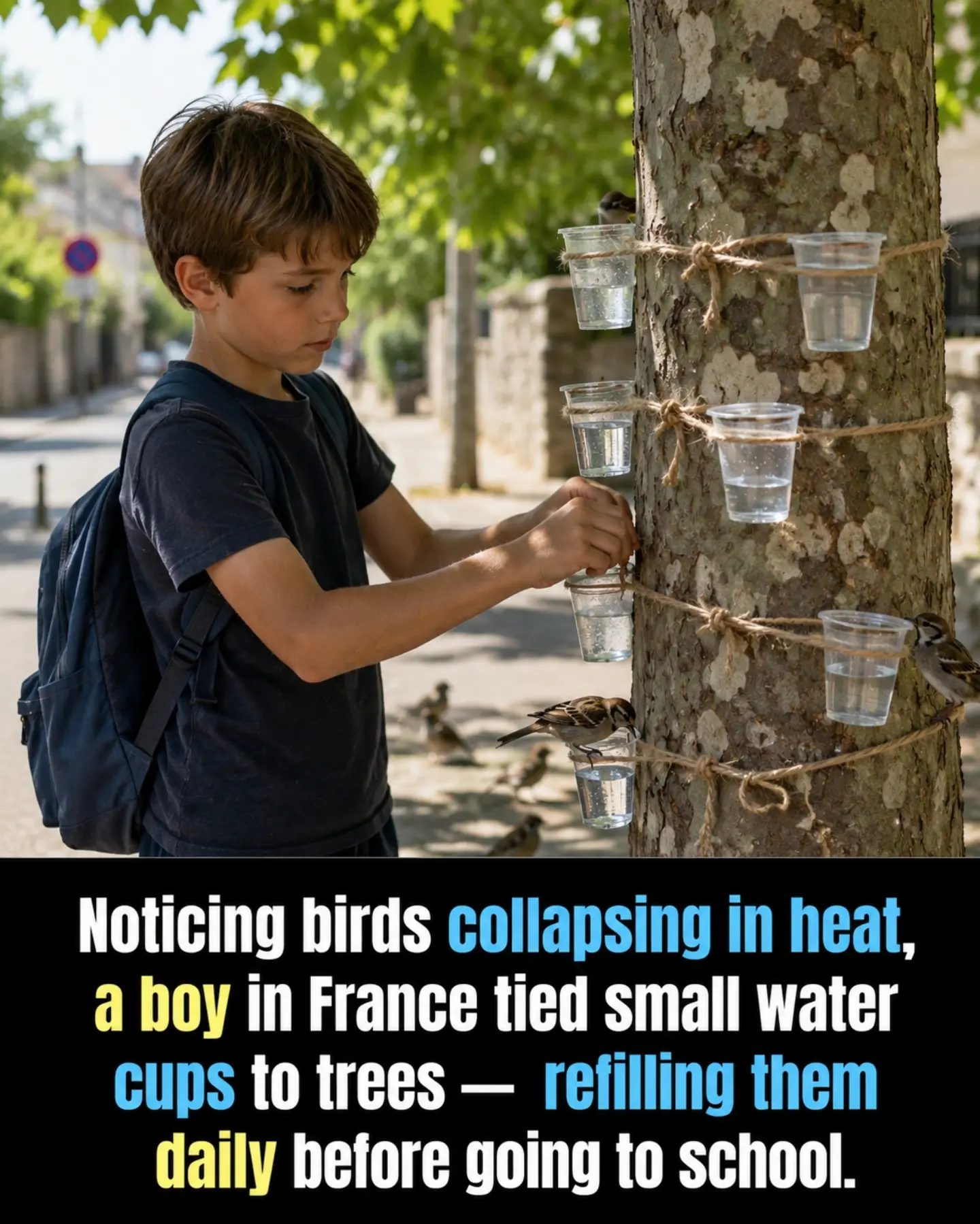 Boy in France Saves Birds from Heatwave with Daily Water Refills