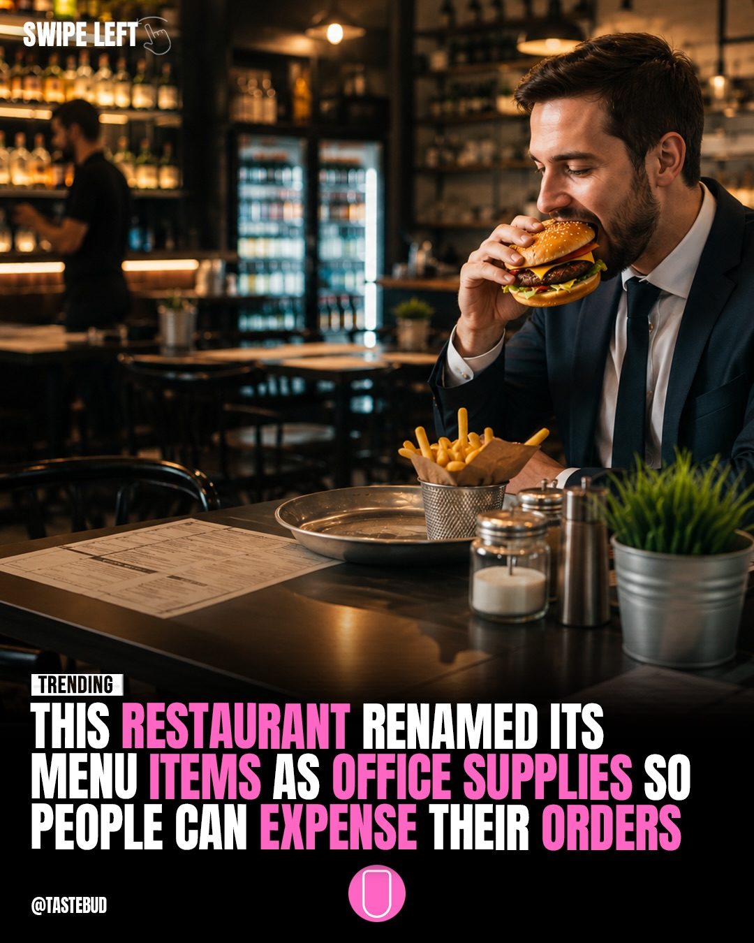Creative Menu: Burger Restaurant Renames Items as Office Supplies.