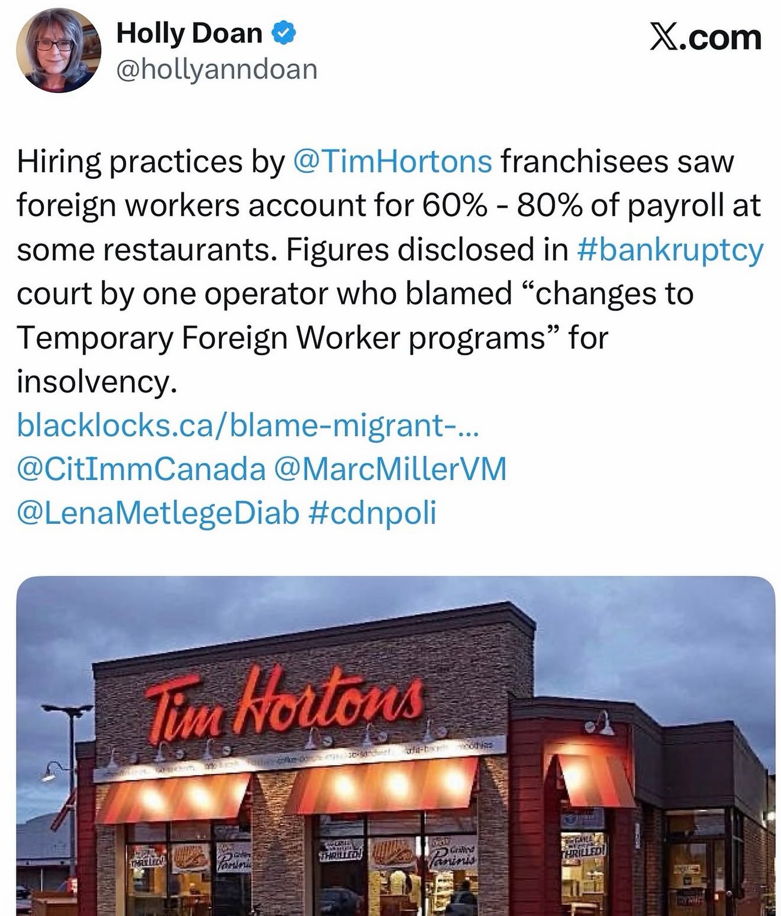 Tim Hortons' High Foreign Worker Payroll Percentage
