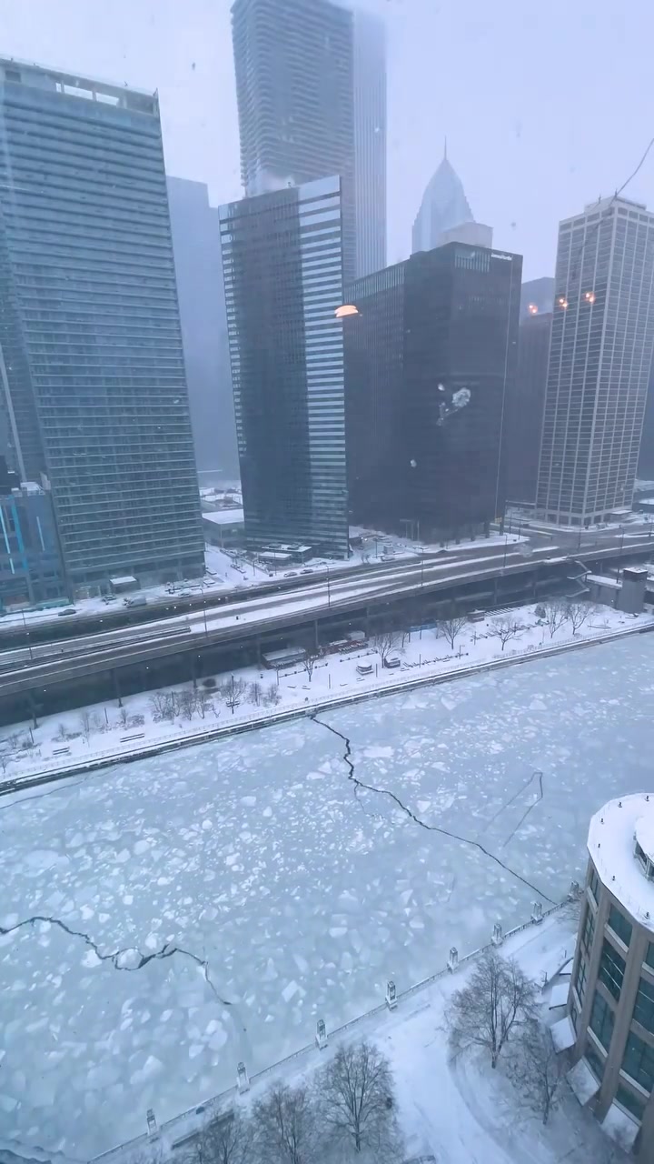Chicago Winter Cityscape: Snowy Skyline and Frozen River