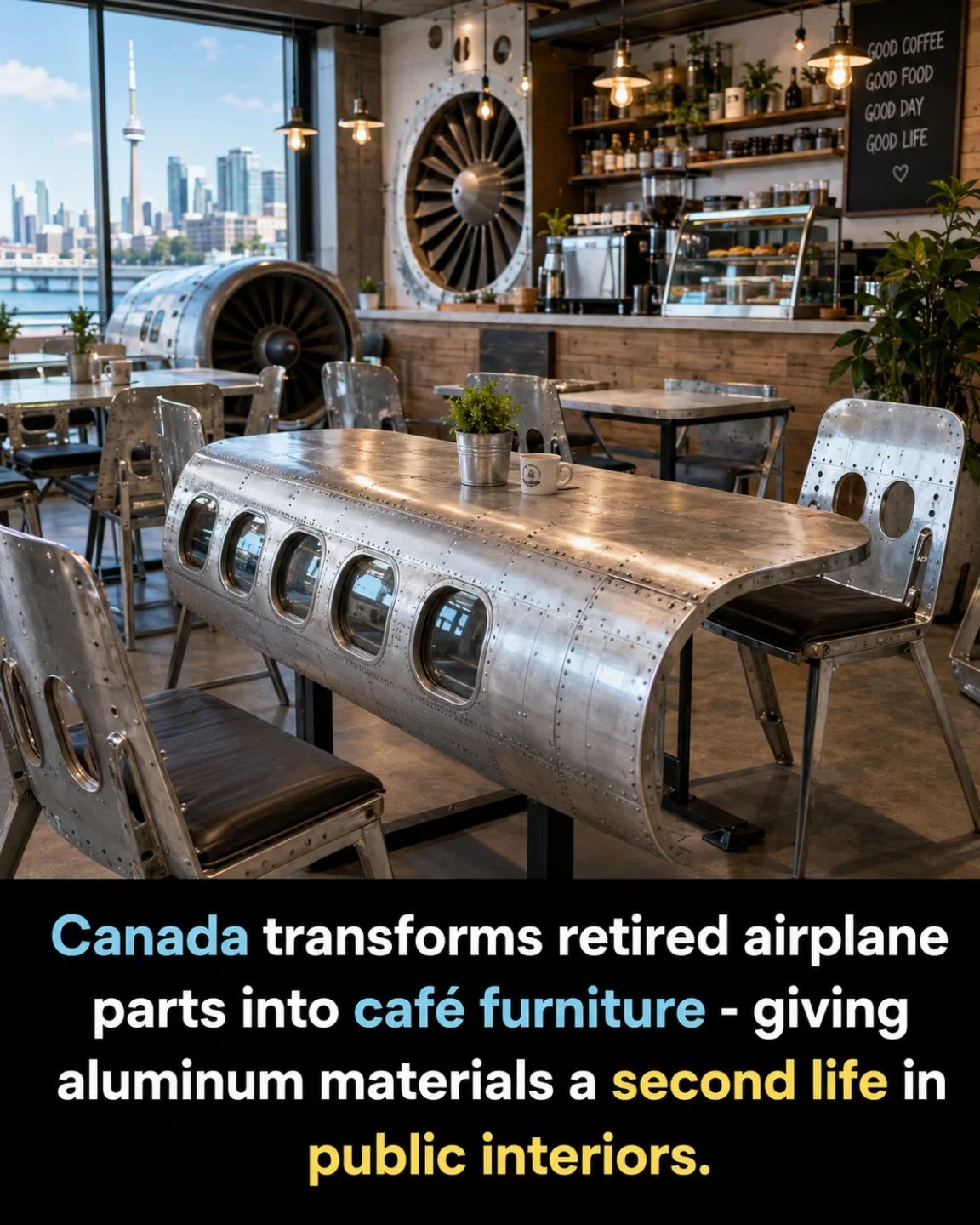 Airplane Parts Repurposed Into Stylish Cafe Furniture