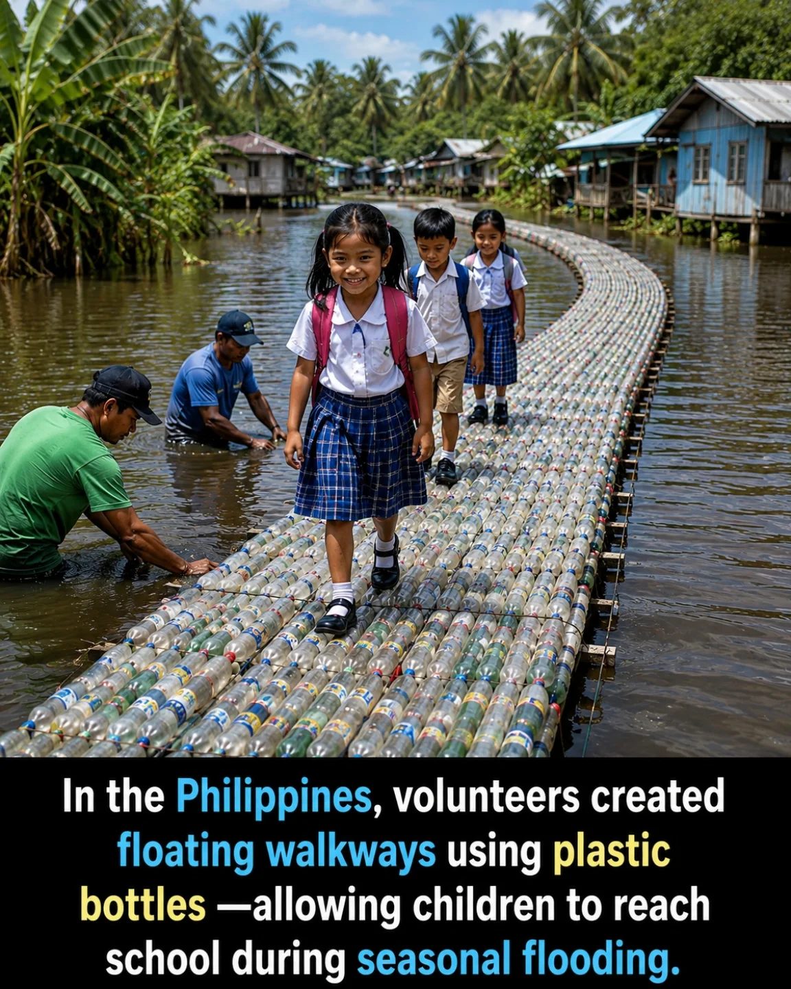 Philippines' Floating Walkways: How Recycled Plastic Bottles Keep Children in School