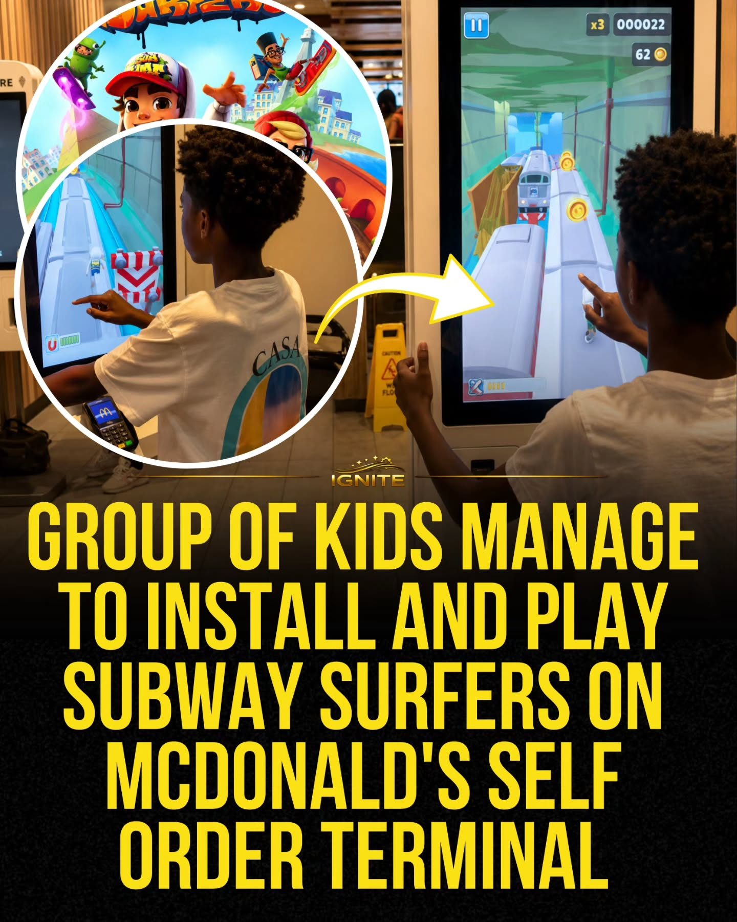 Kids Play Subway Surfers on McDonalds Self-Order Terminal