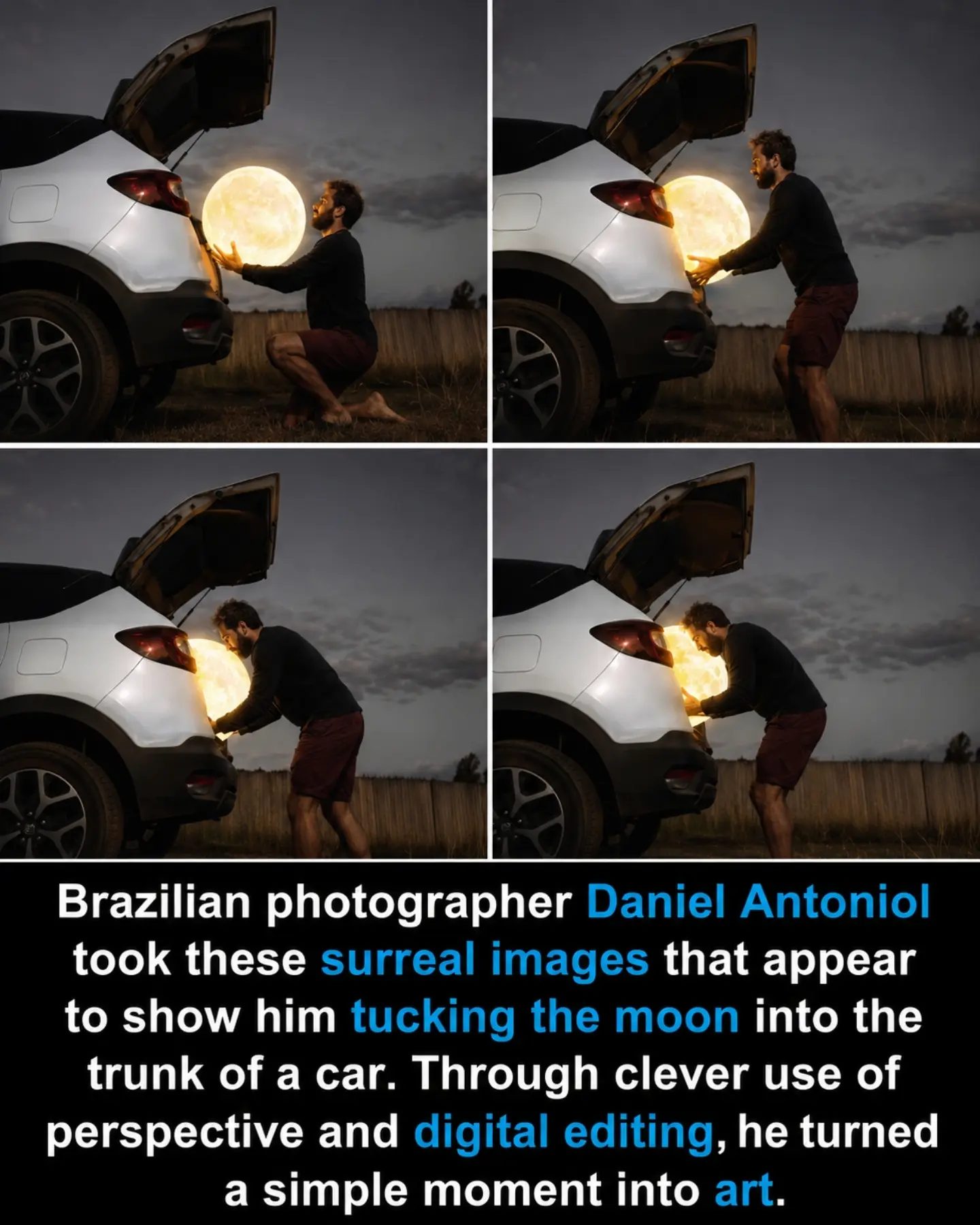 Surreal Car Photography: Moon in Trunk by Daniel Antoniol