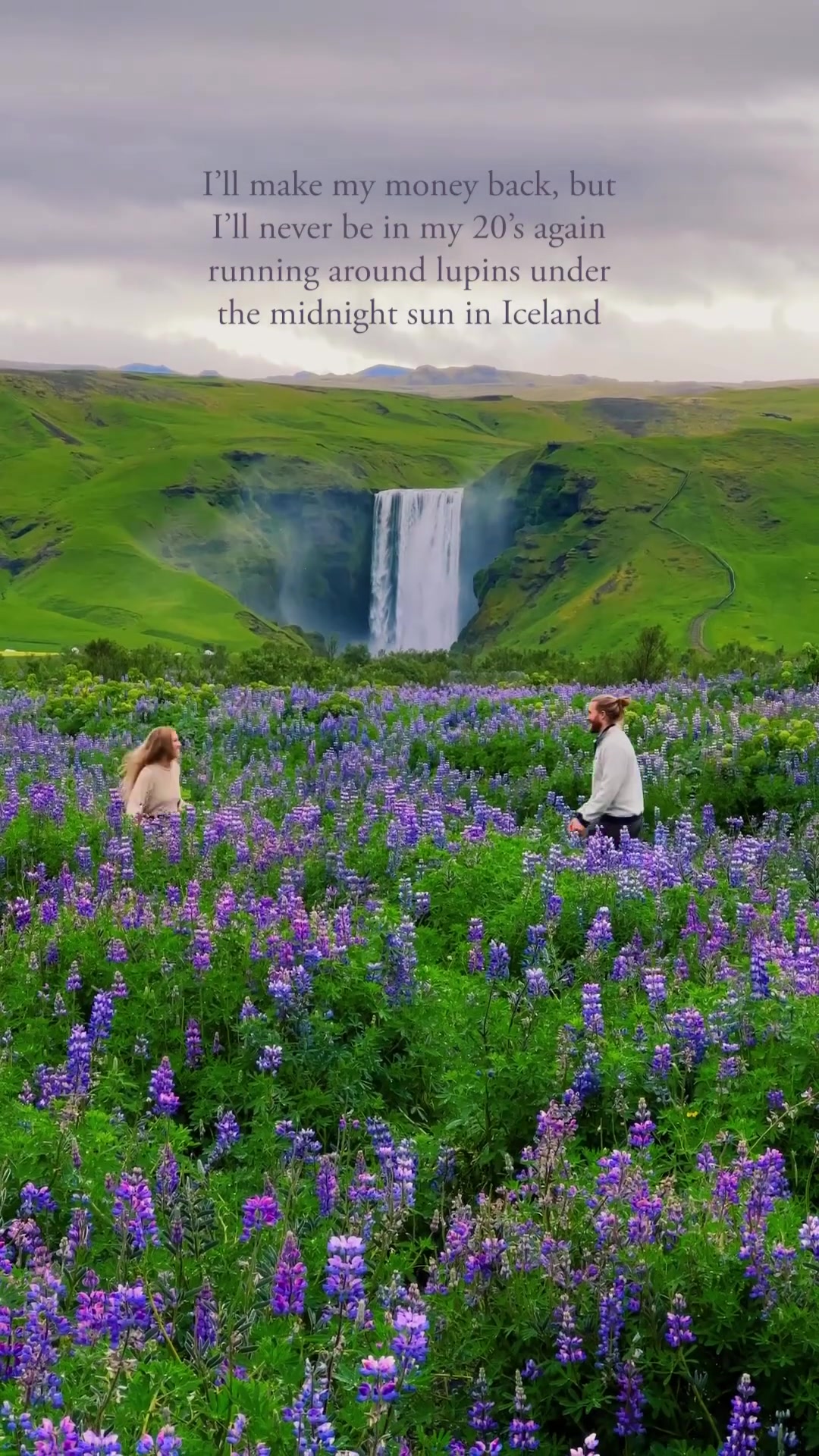 Icelandic Landscape: Couple's Romantic Moment in Lupins