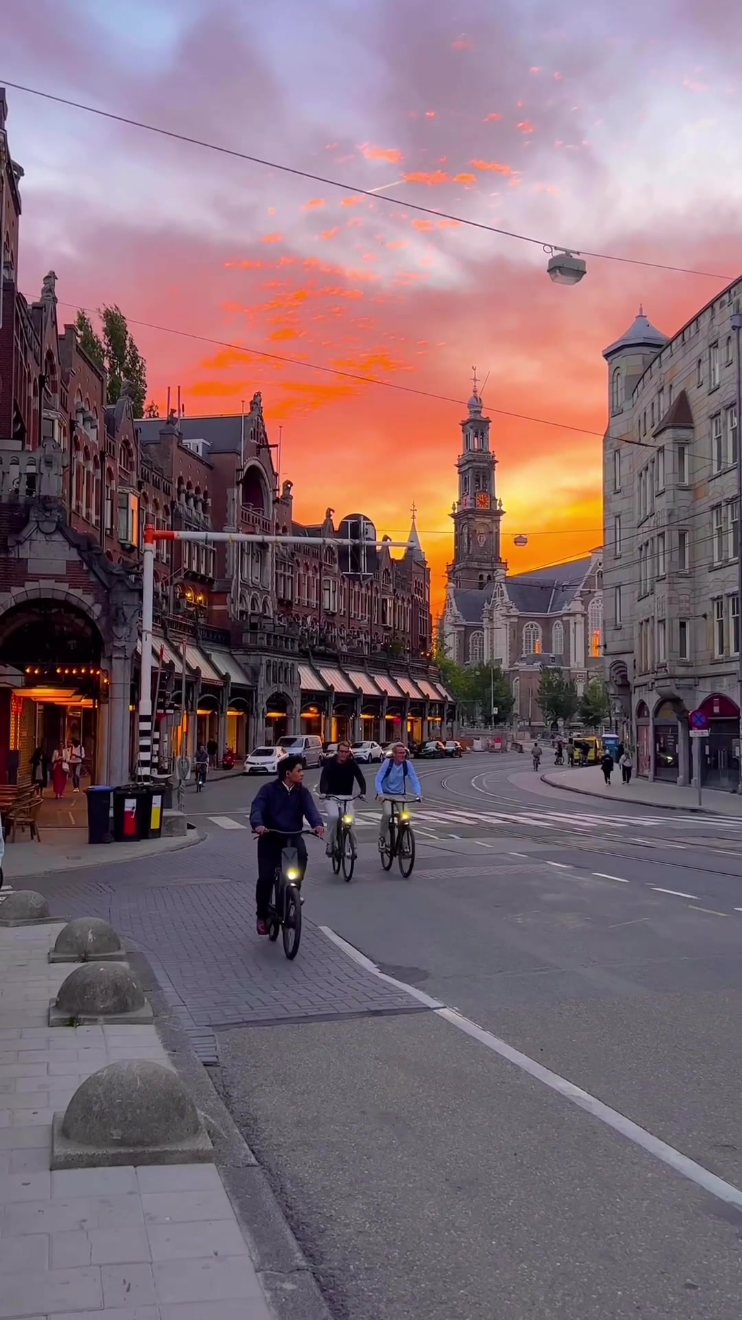 European City Sunset: Vibrant Streets and Historic Buildings