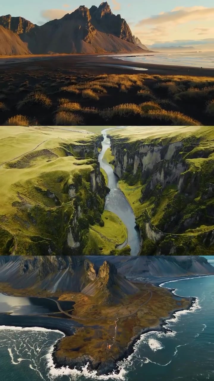 Iceland's Aerial Landscapes: Mountains, Rivers, and Coastlines