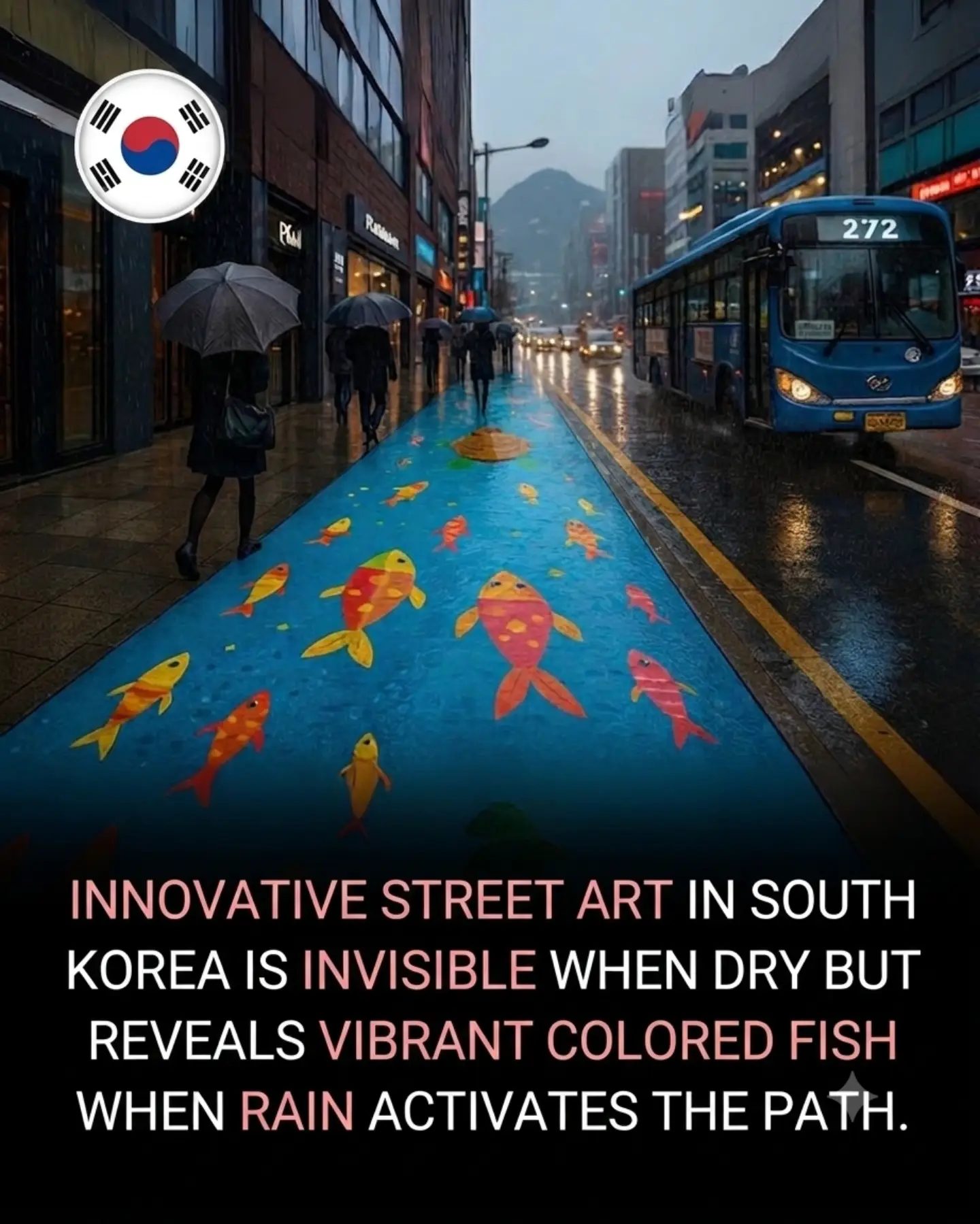 South Korea's Vibrant Rain-Activated Street Art