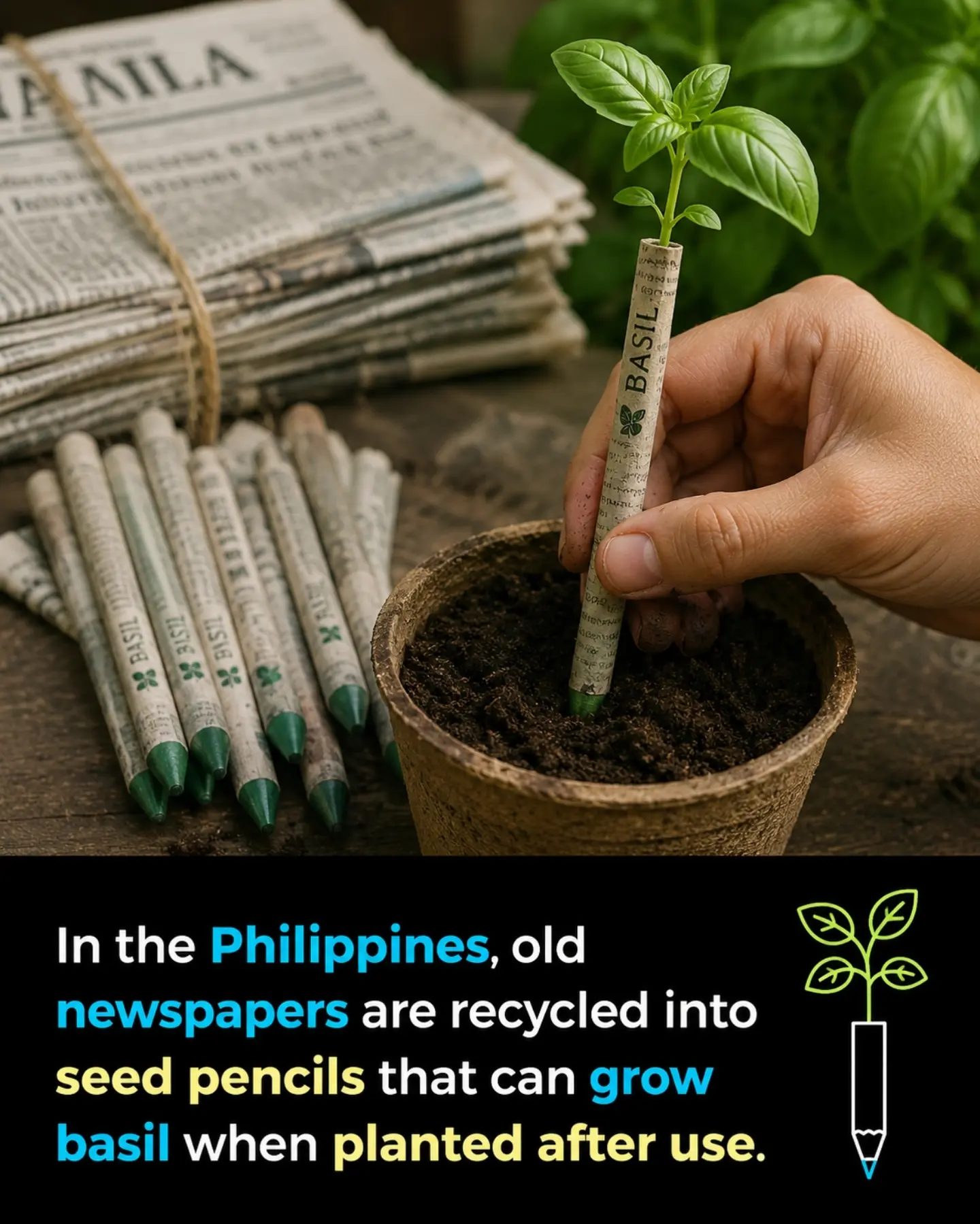 Growing Basil: Eco-Friendly Seed Pencils from Recycled Newspapers