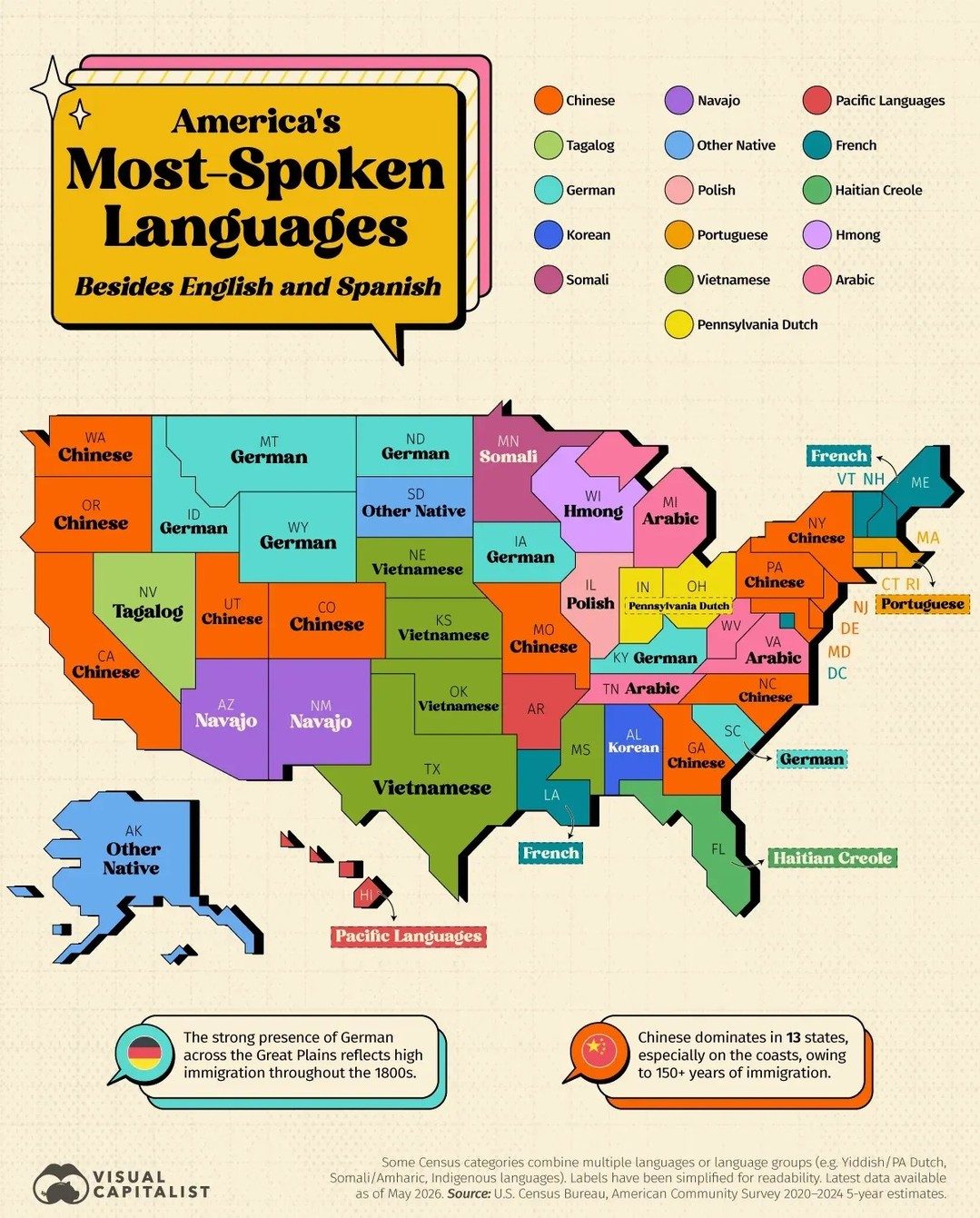 Linguistic Map: Most-Spoken Languages in U.S. States