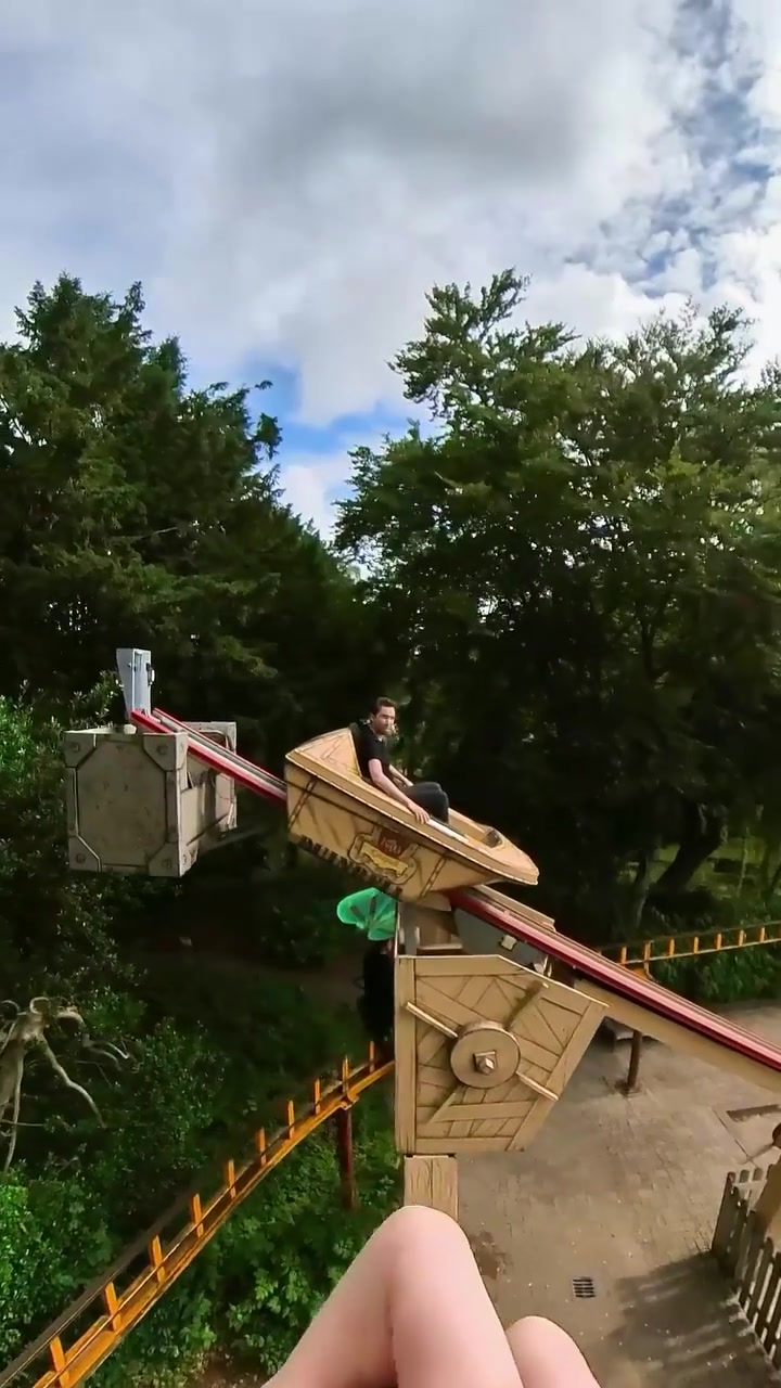 Amusement Park Flume Ride: Wooden Track, Water Channel