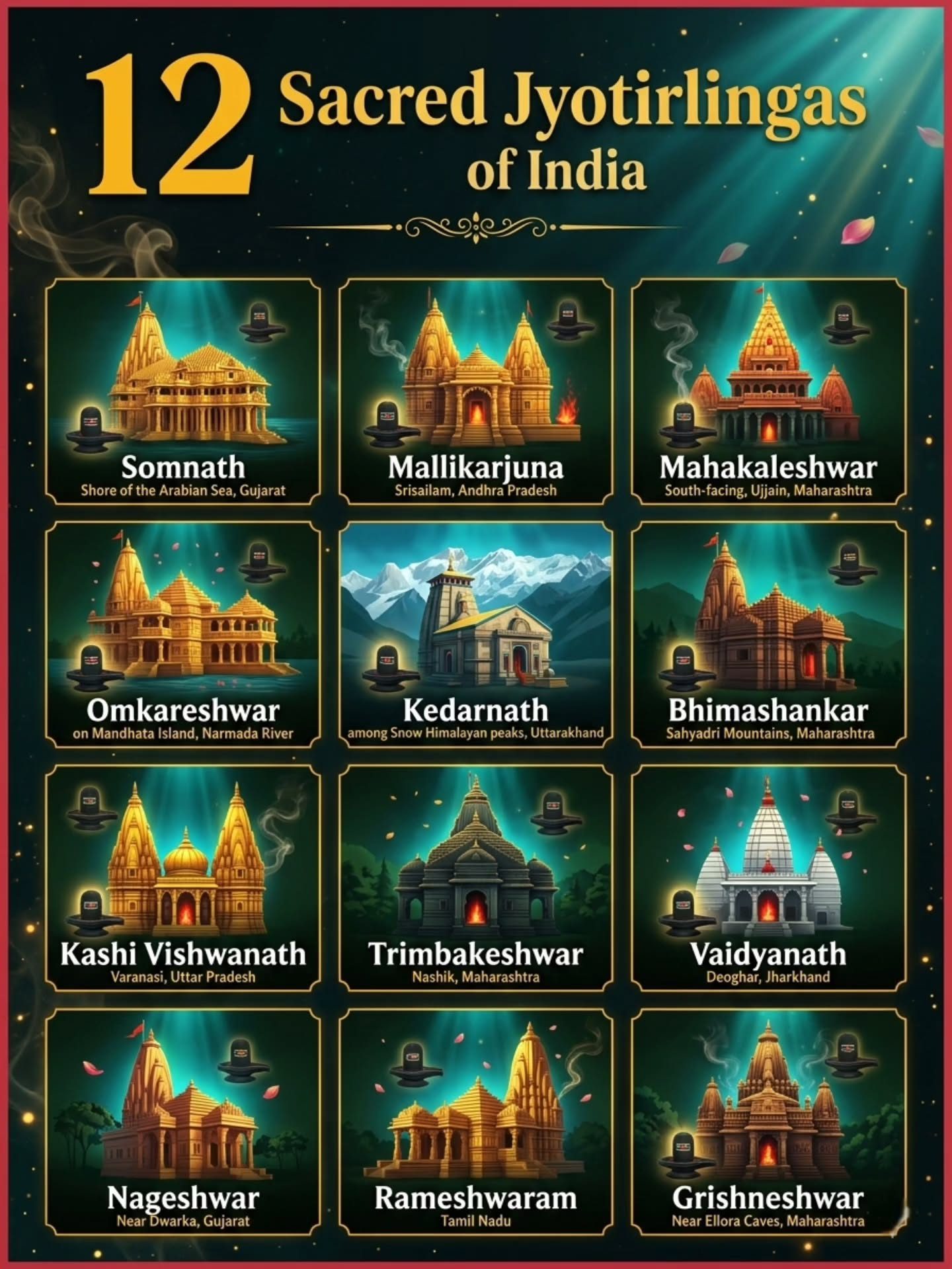 The 12 Sacred Jyotirlingas of India and Their Locations