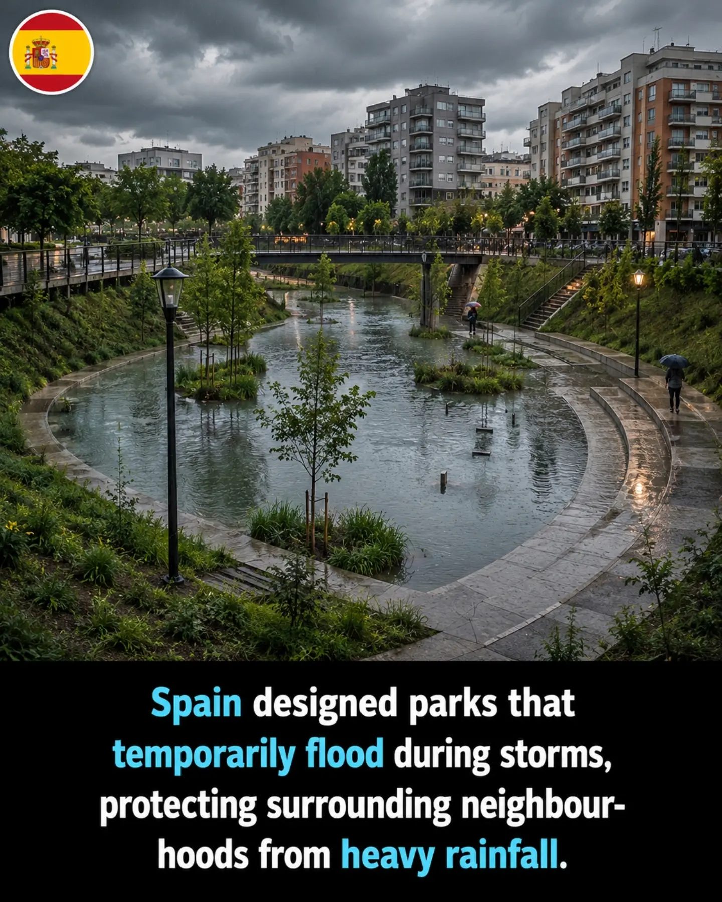 Spain's Innovative Parks Temporarily Flood to Safeguard Neighborhoods