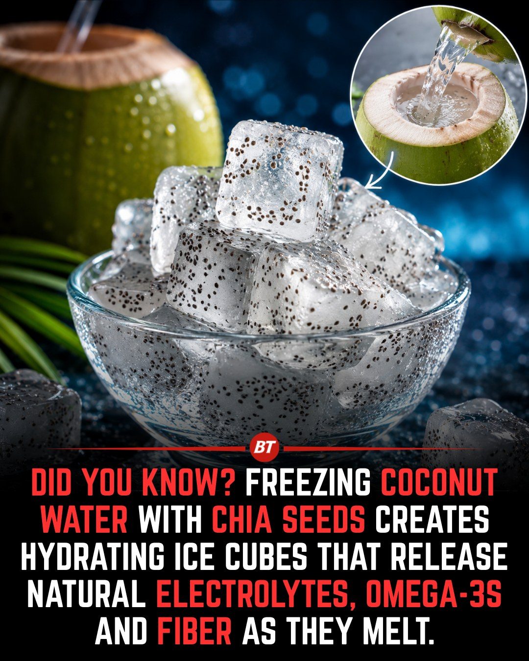 Hydrating Ice Cubes: Freezing Coconut Water with Chia Seeds