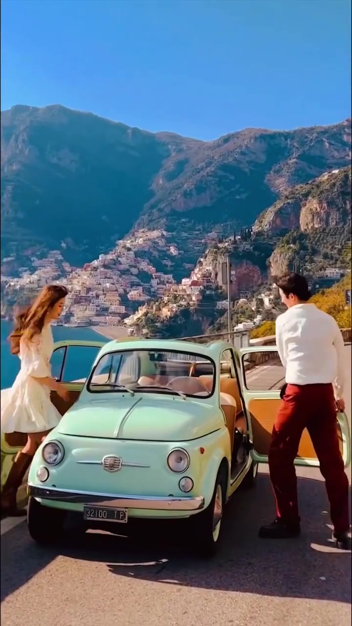 Positano Amalfi Coast Drive in Vintage Fiat