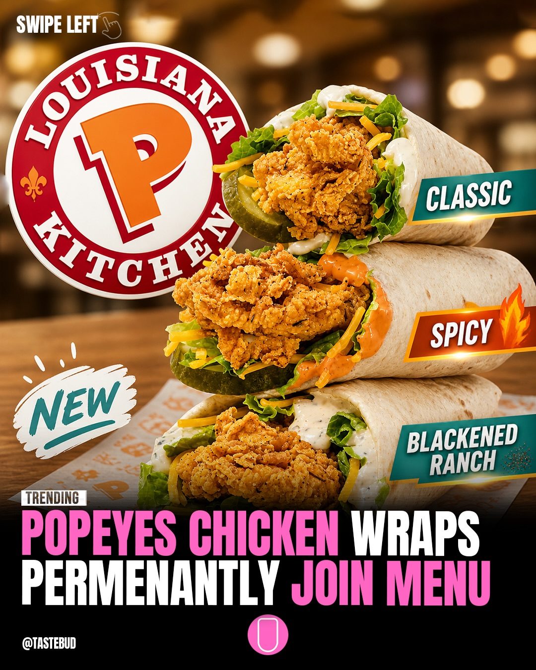 Popeyes Adds Blackened Ranch Chicken Wrap to Permanent Menu