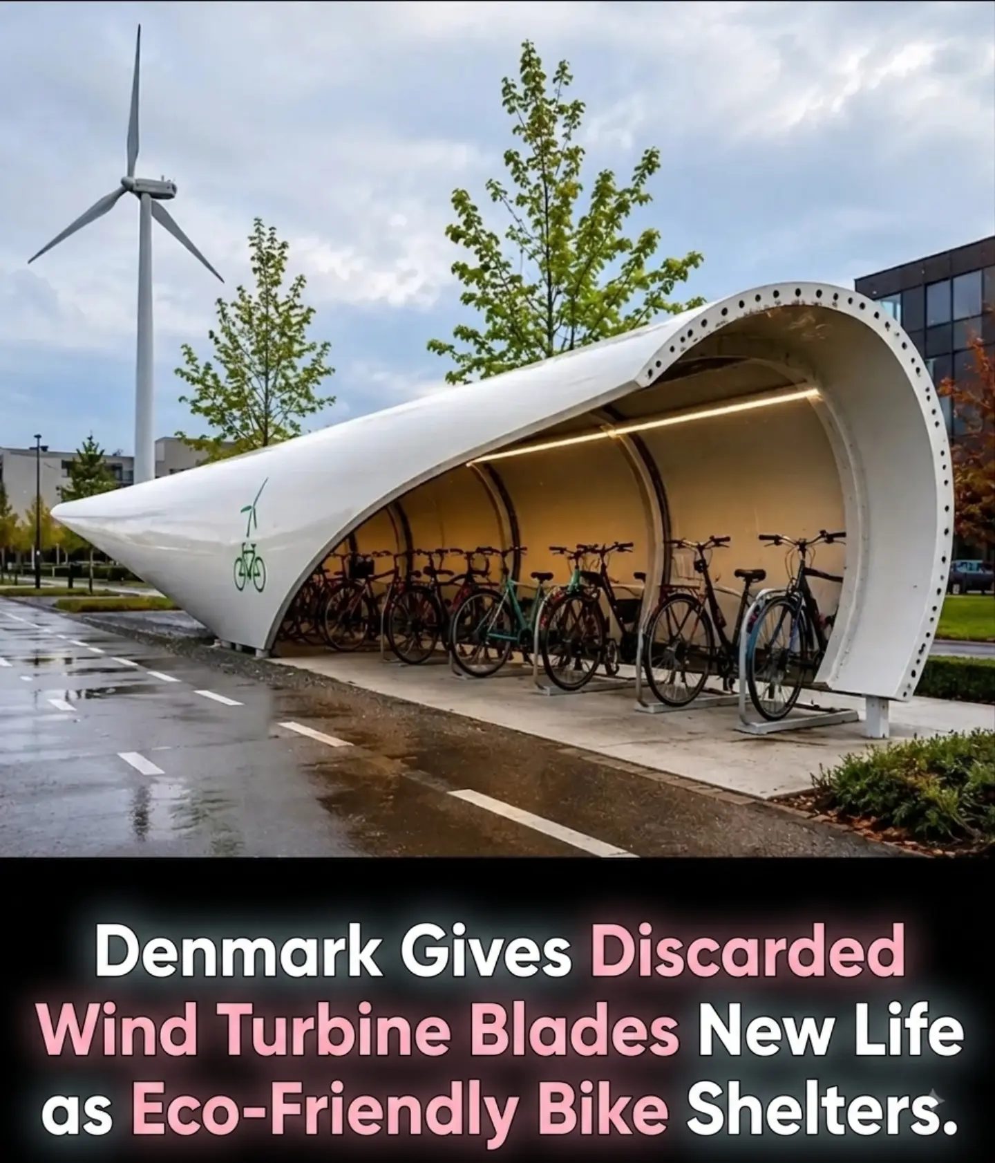 Denmark's Eco-Friendly Bike Shelters Made from Wind Turbine Blades