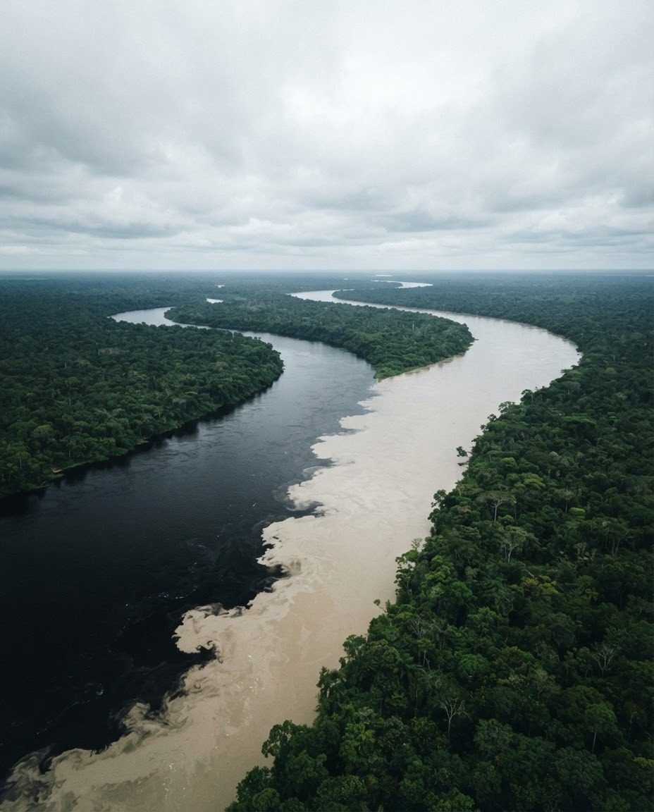River Confluence: Aerial View of Two Rivers Merging