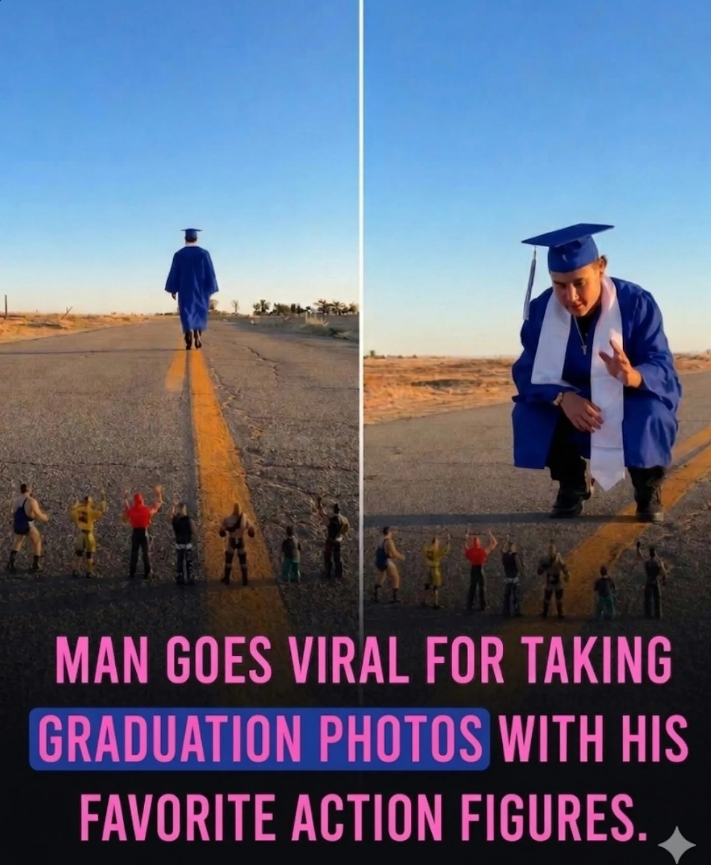 Man's Viral Graduation Photos with Action Figures