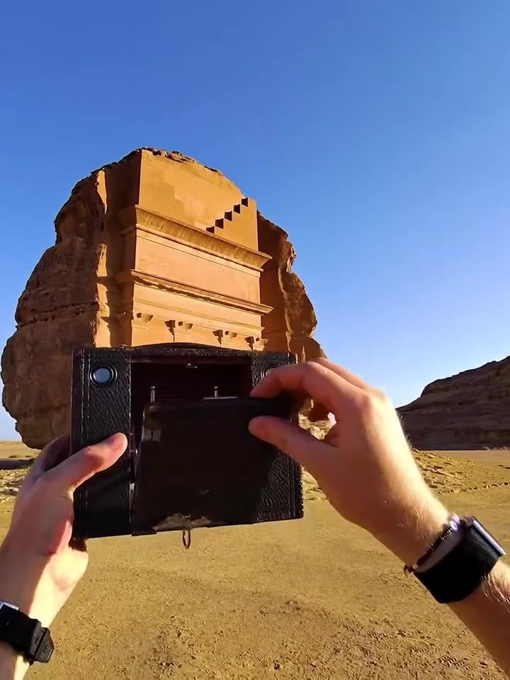 Exploring Hegra's Ancient Tombs with Vintage Cameras