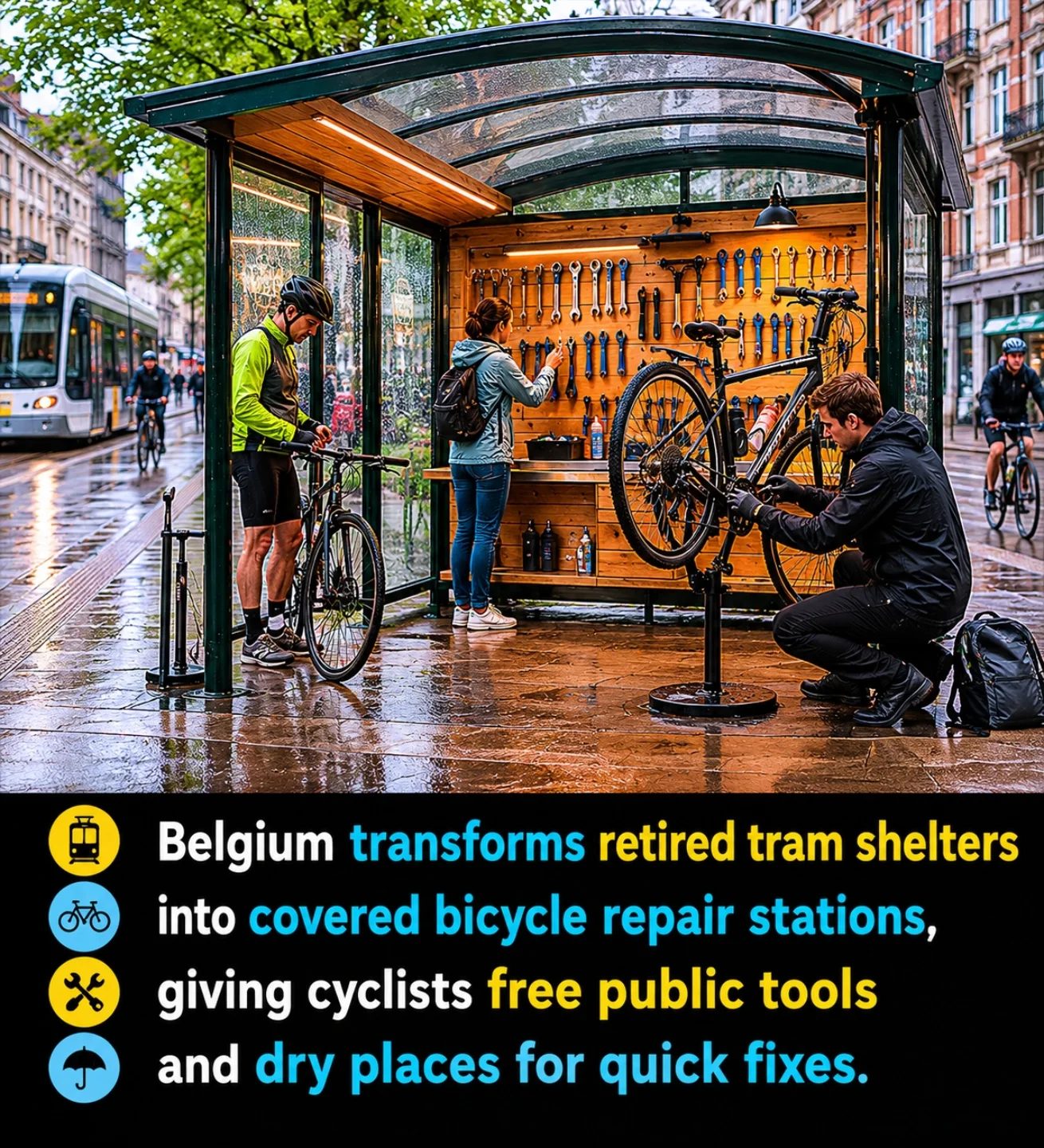 Bicycle Repair Stations Transforming Belgium's Tram Shelters