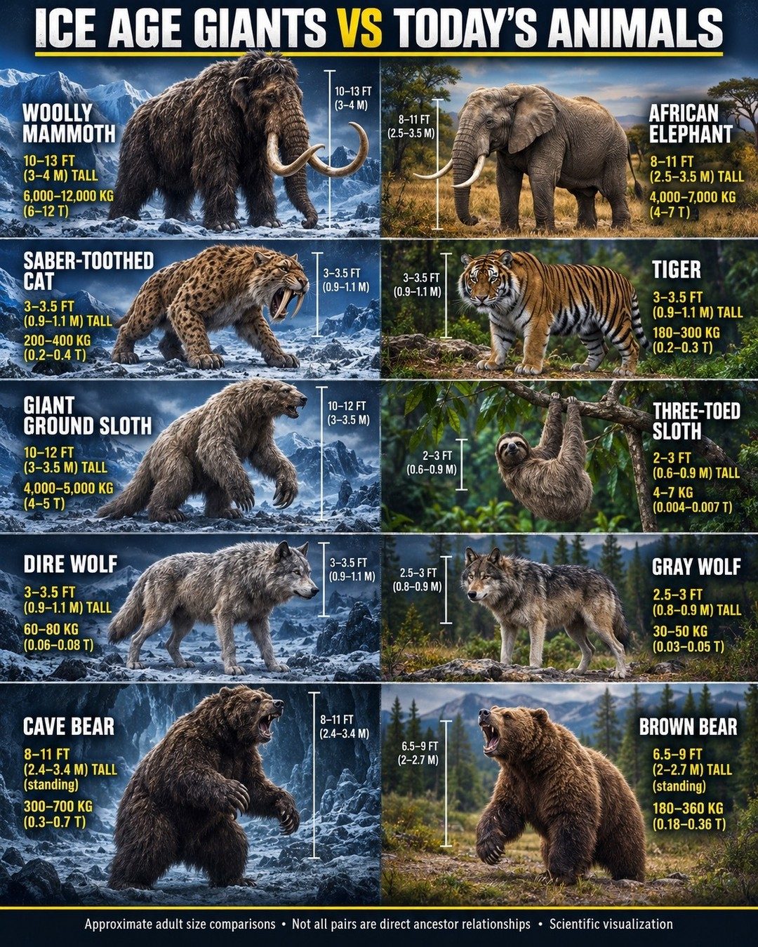 Ice Age Animals vs Modern Counterparts: Size Comparison