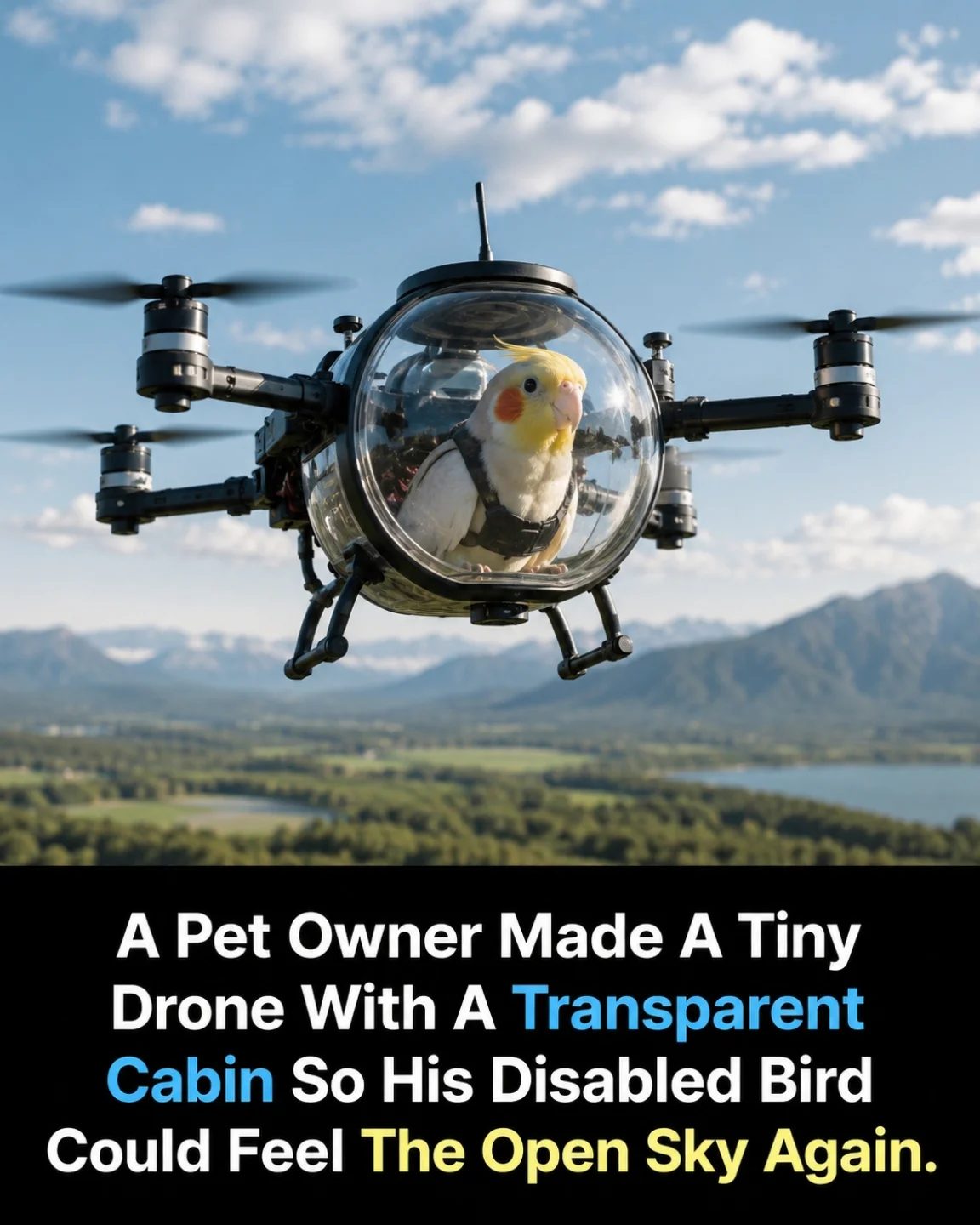Inspiring Pet Solution: Drone Lets Disabled Bird Feel The Sky