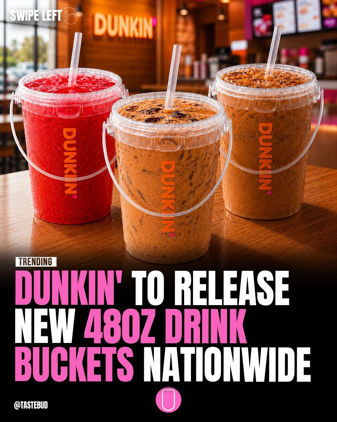 Here is the SEO title:
Dunkin' Introduces 48oz Drink Buckets Nationwide