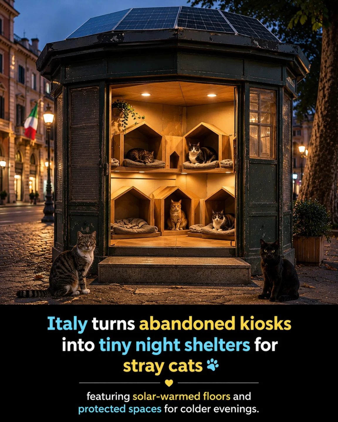 Italy Repurposes Abandoned Kiosks for Stray Cat Shelters